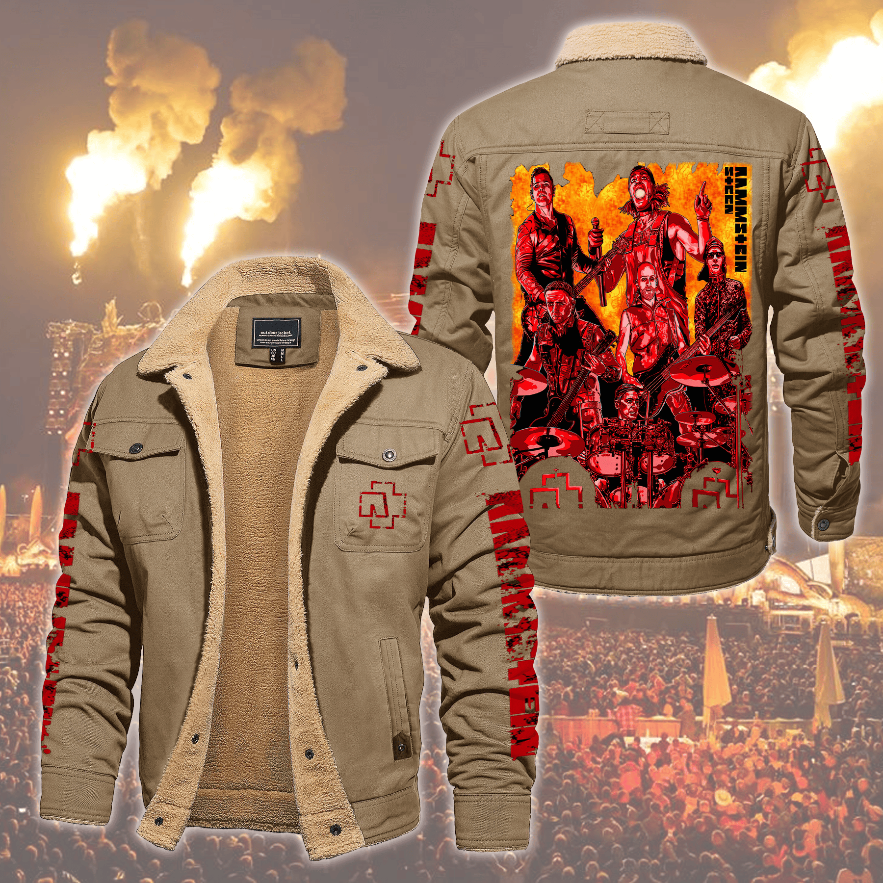 Rammstein Music Style Fleece Thermal Cotton Jacket For Fans