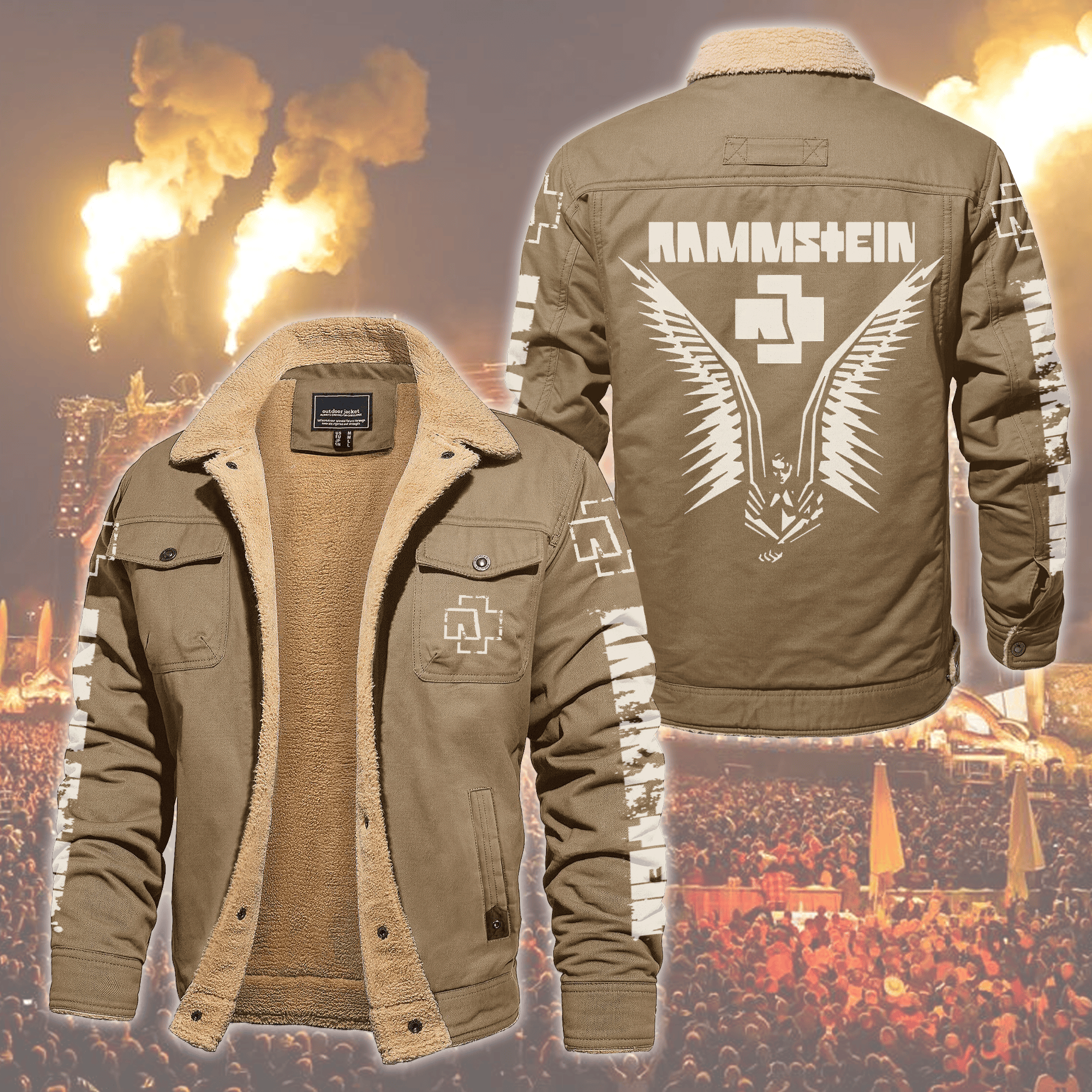 Rammstein Music Style Fleece Thermal Cotton Jacket For Fans