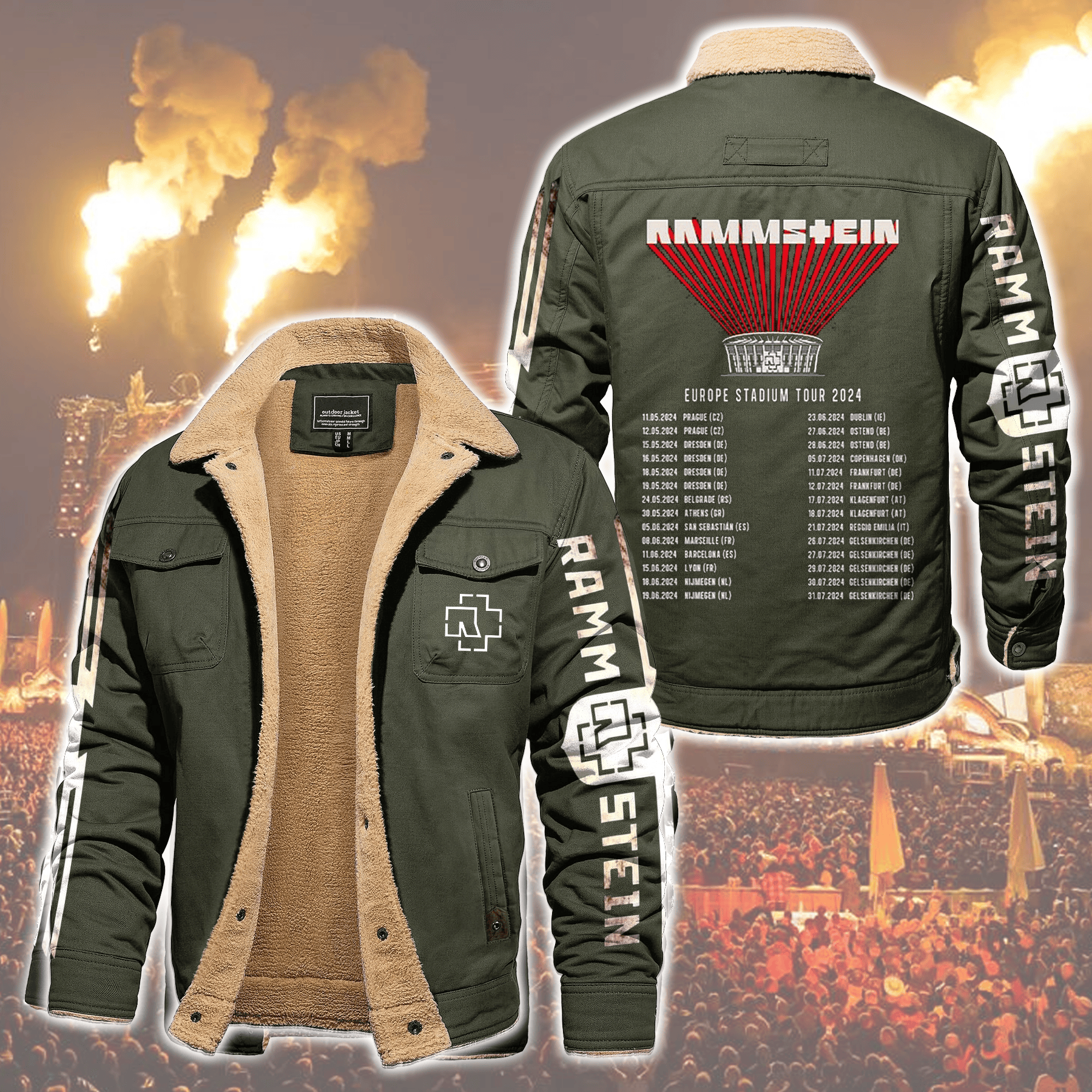Rammstein Music Style Fleece Thermal Cotton Jacket For Fans