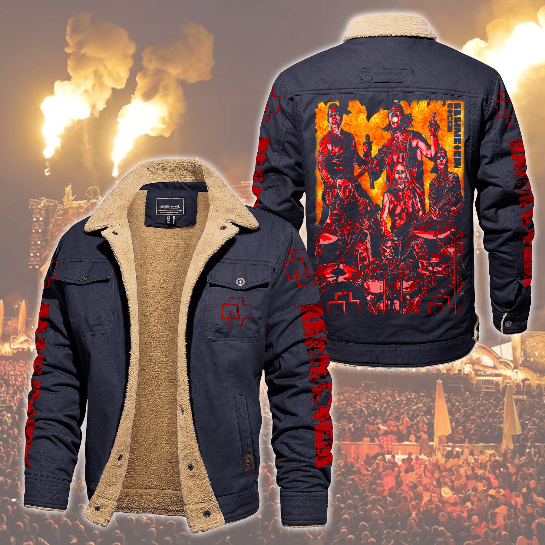 Rammstein Music Style Fleece Thermal Cotton Jacket For Fans