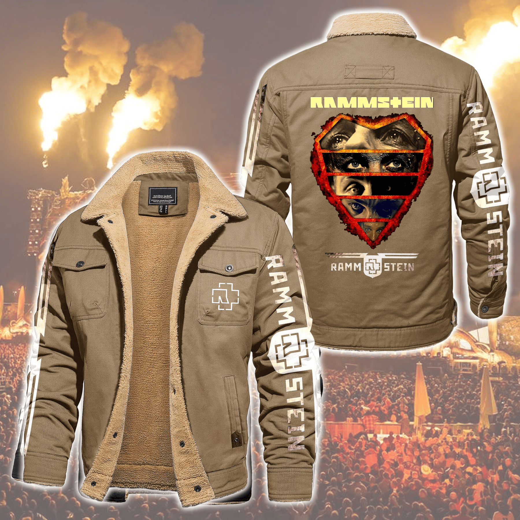 Rammstein Music Style Fleece Thermal Cotton Jacket For Fans