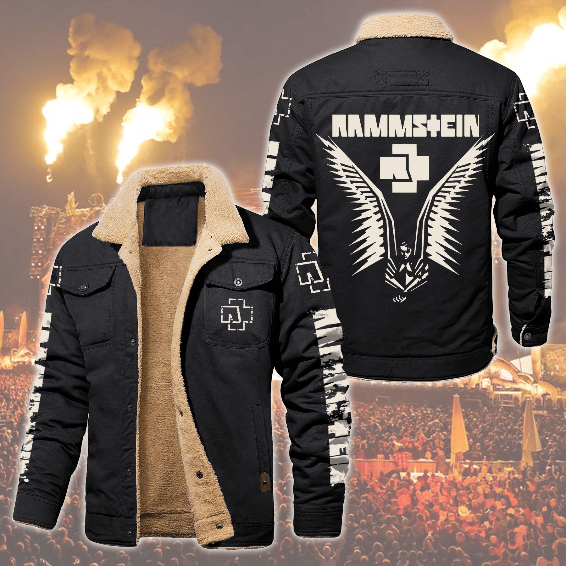 Rammstein Music Style Fleece Thermal Cotton Jacket For Fans