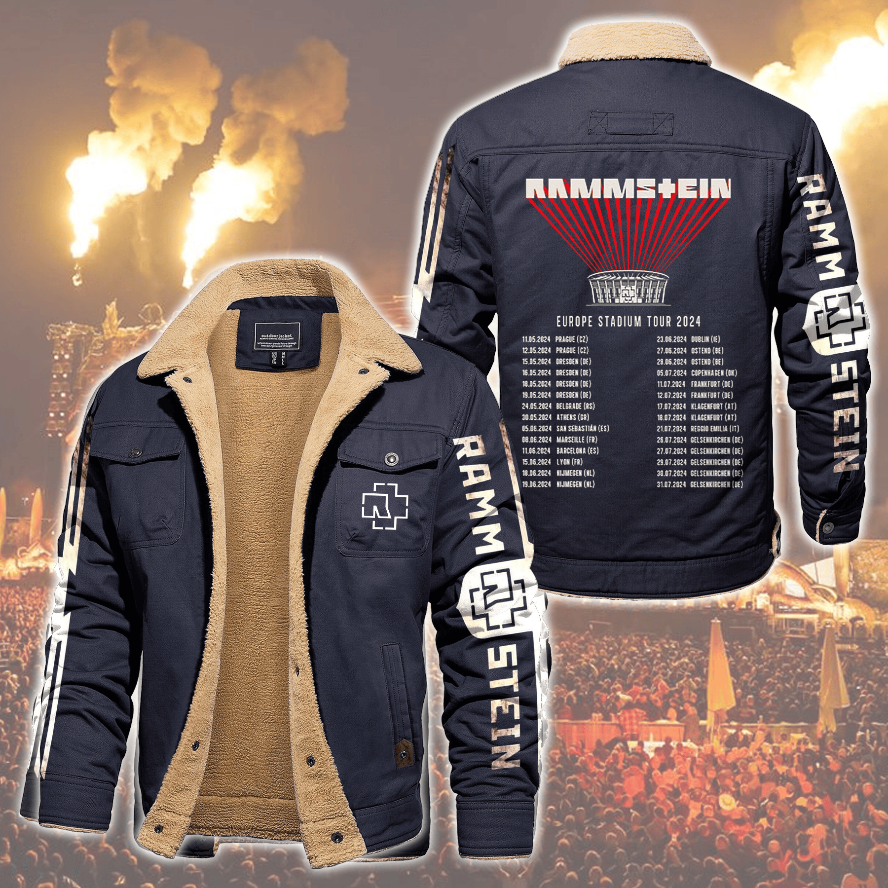 Rammstein Music Style Fleece Thermal Cotton Jacket For Fans