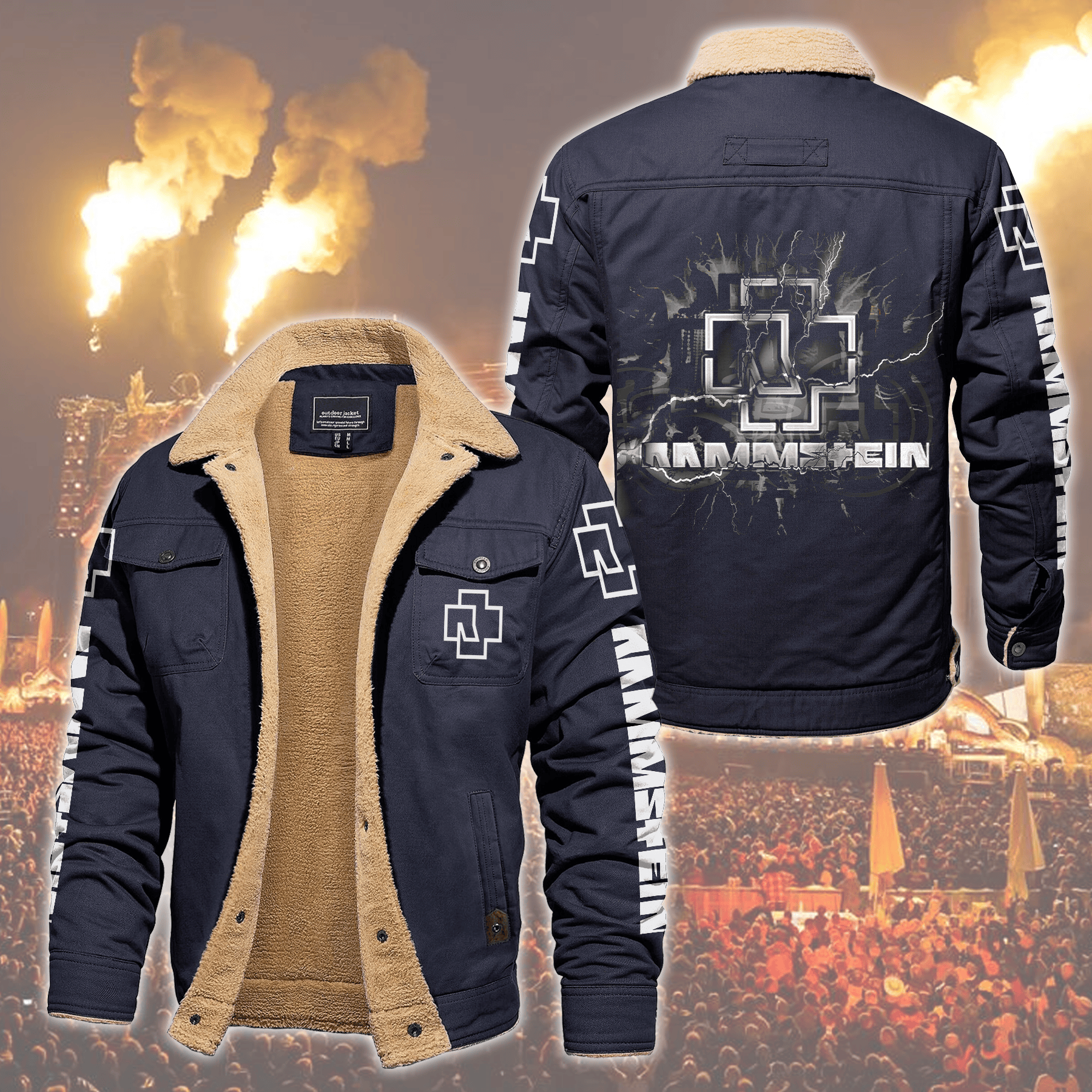 Rammstein Music Style Fleece Thermal Cotton Jacket For Fans