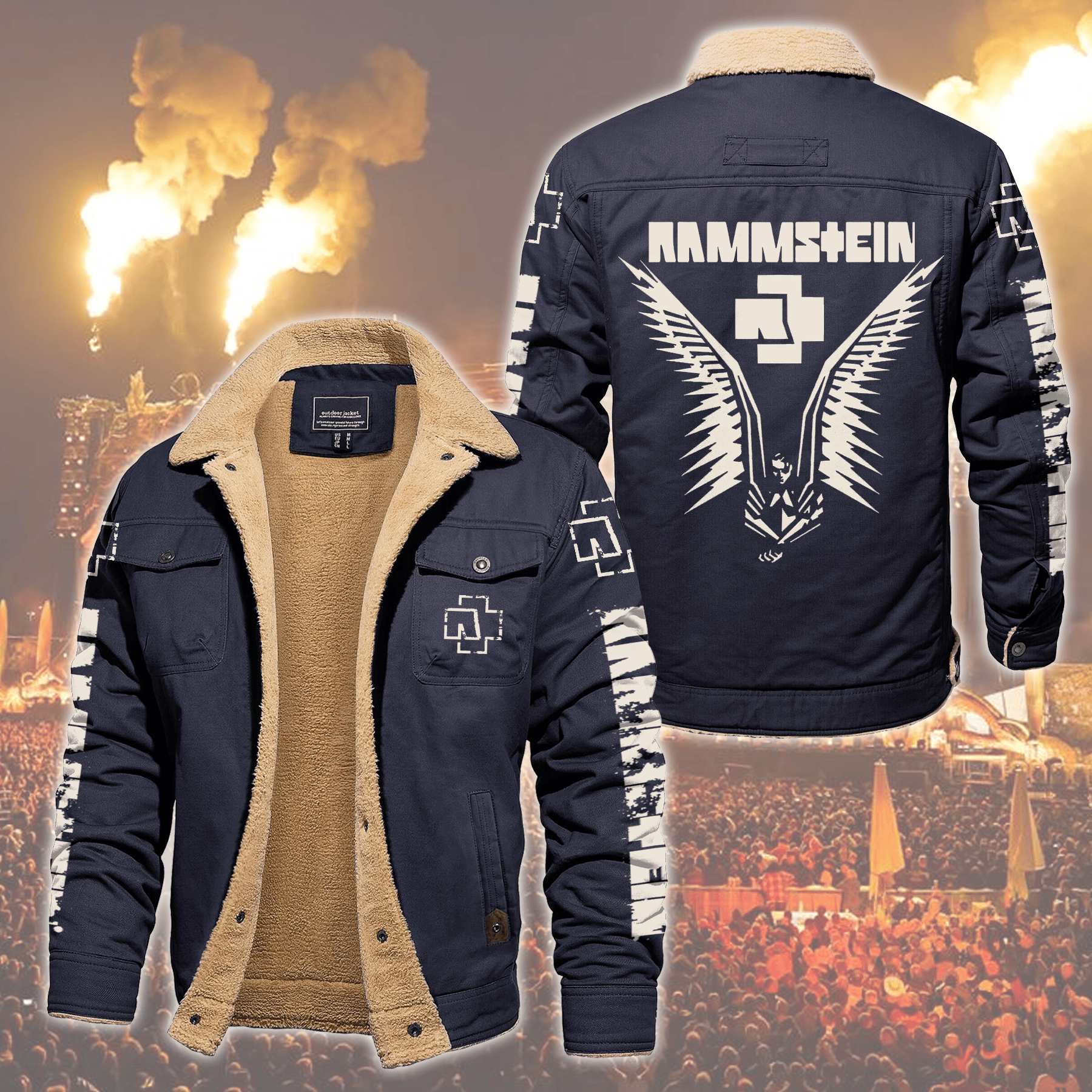 Rammstein Music Style Fleece Thermal Cotton Jacket For Fans