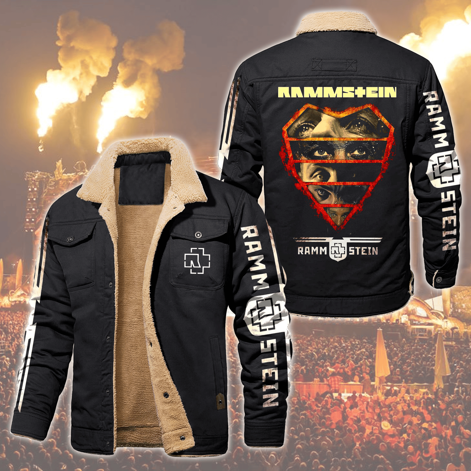 Rammstein Music Style Fleece Thermal Cotton Jacket For Fans