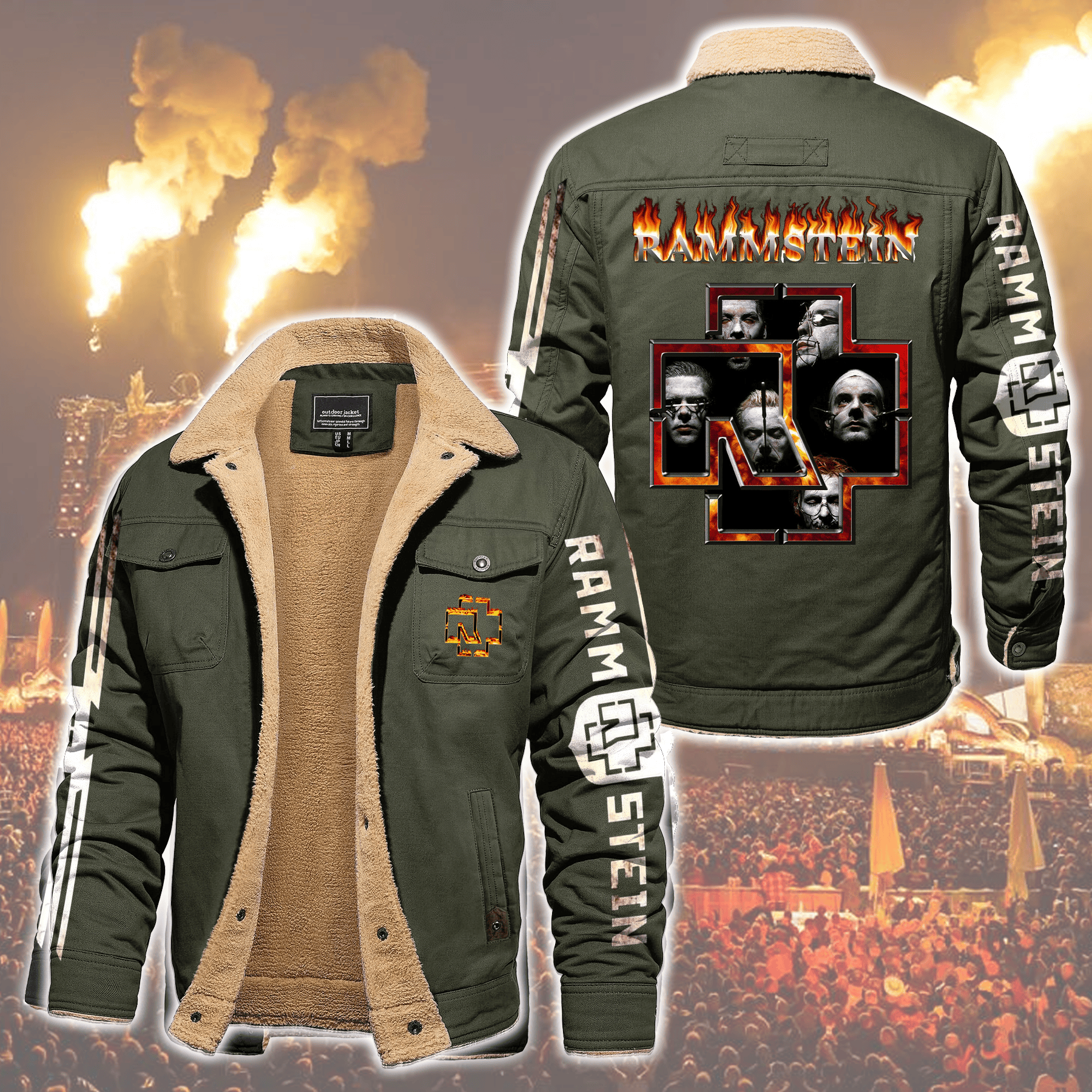 Rammstein Music Style Fleece Thermal Cotton Jacket For Fans