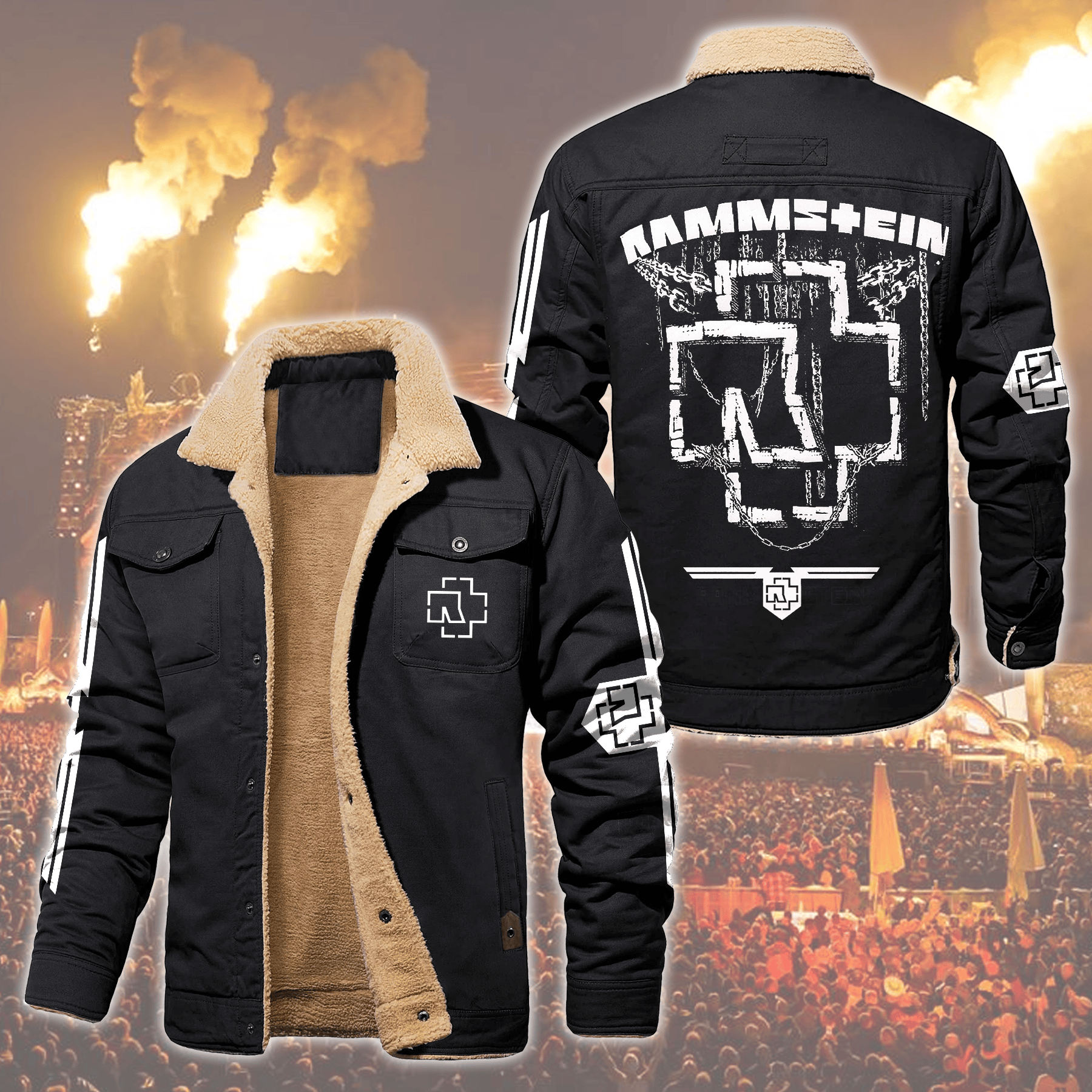 Rammstein Music Style Fleece Thermal Cotton Jacket For Fans