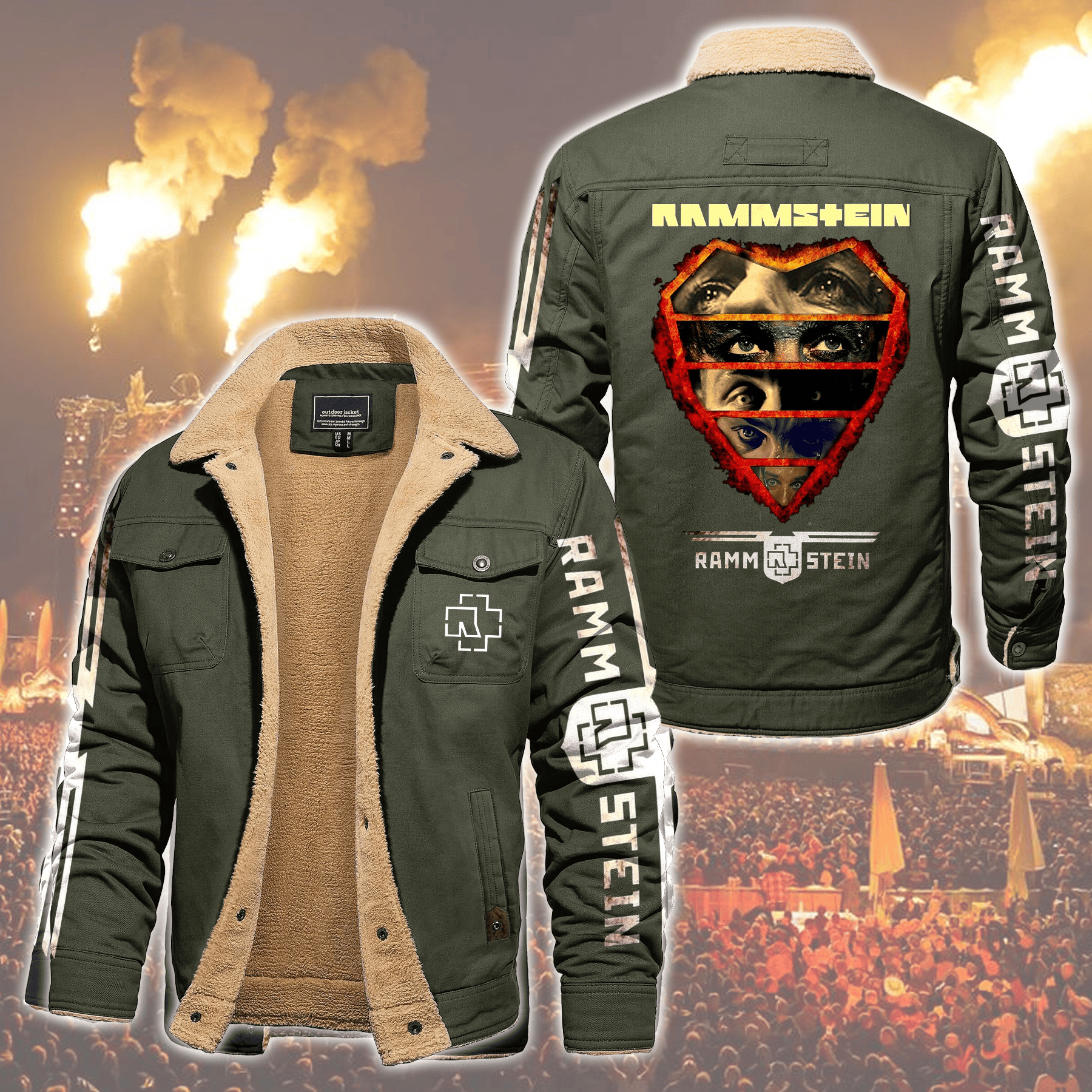 Rammstein Music Style Fleece Thermal Cotton Jacket For Fans