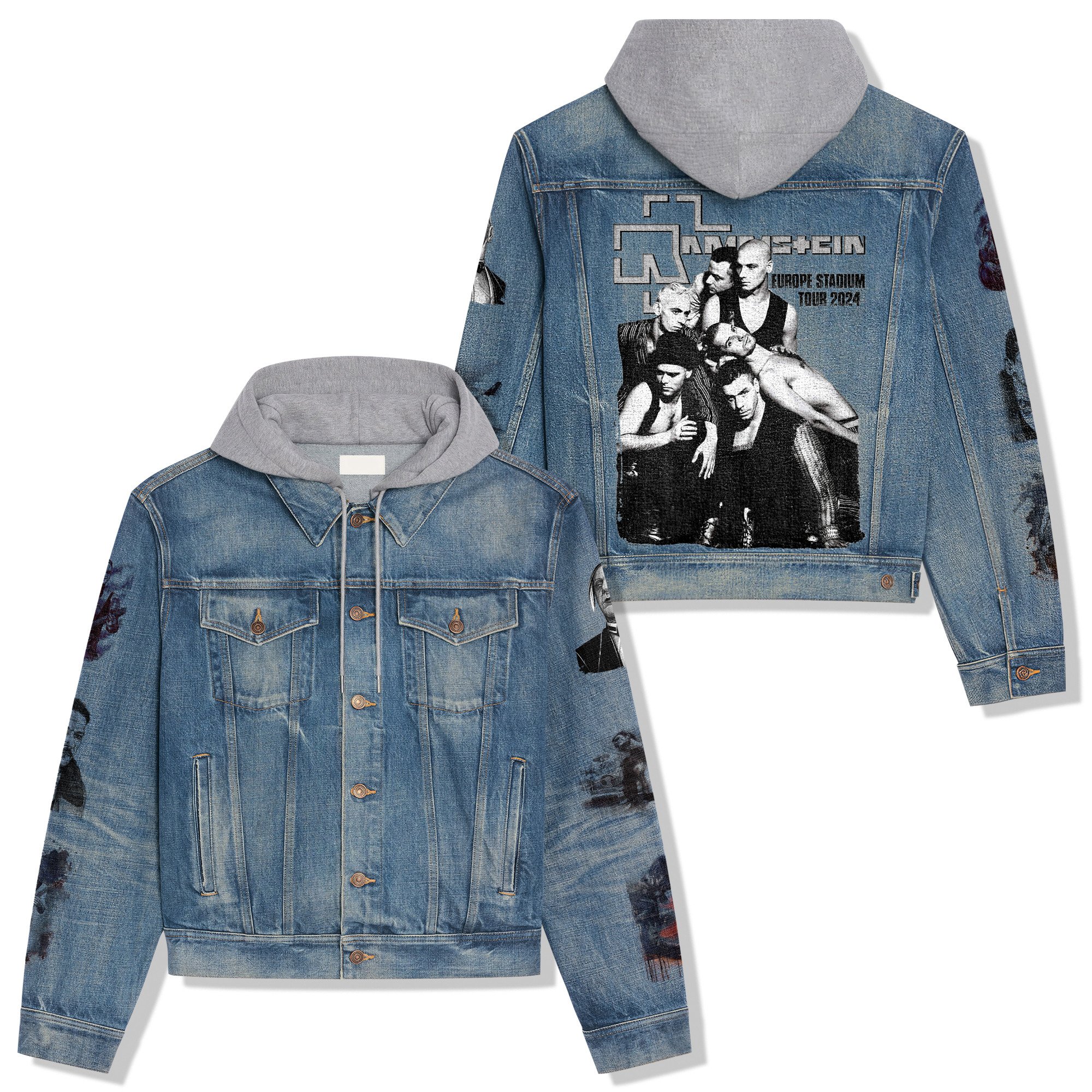 Rammstein Music Style Hooded Denim Jacket For Fans