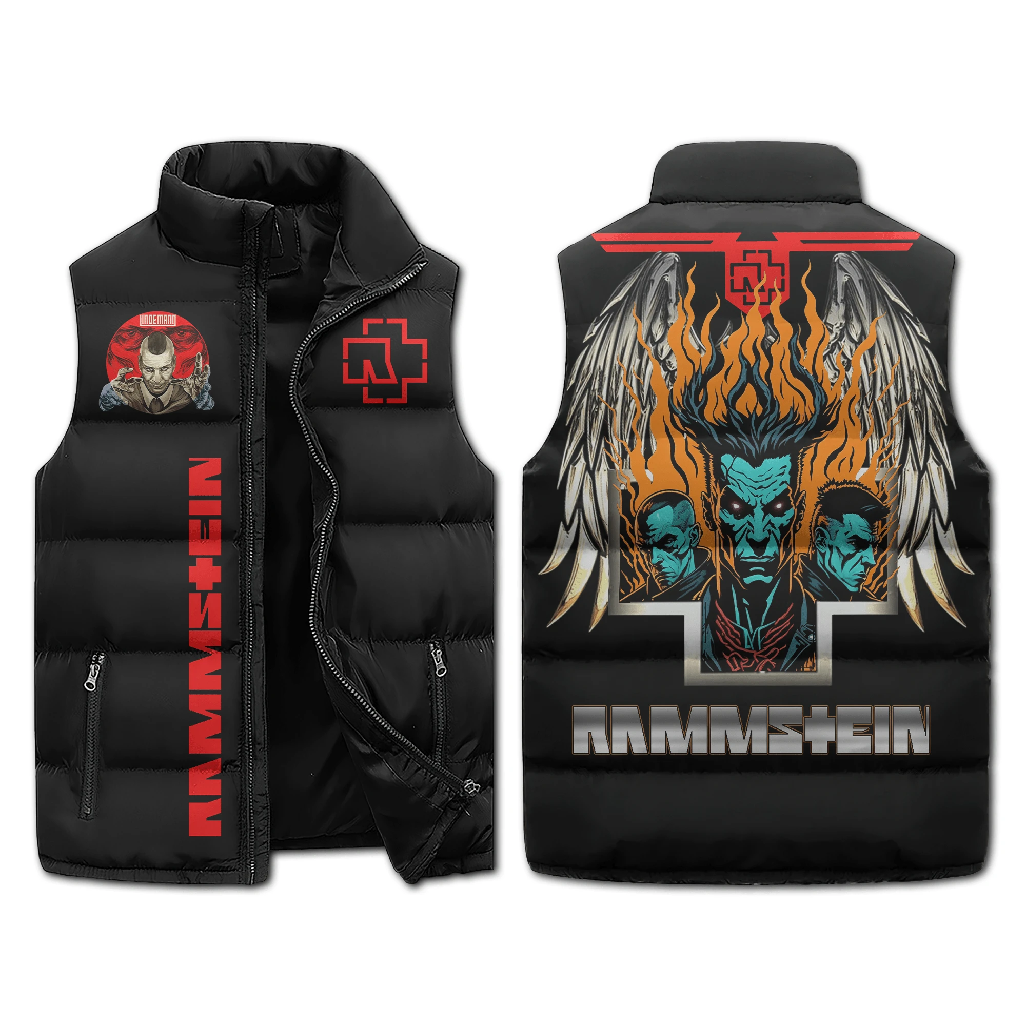 Rammstein Music Style Sleeveless Puffer Jacket For Fans