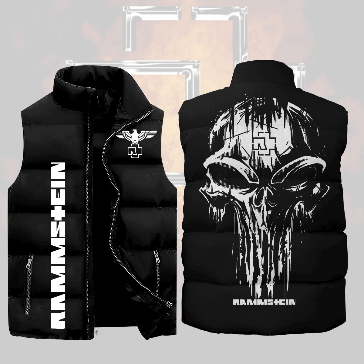 Rammstein Music Style Sleeveless Puffer Jacket For Fans