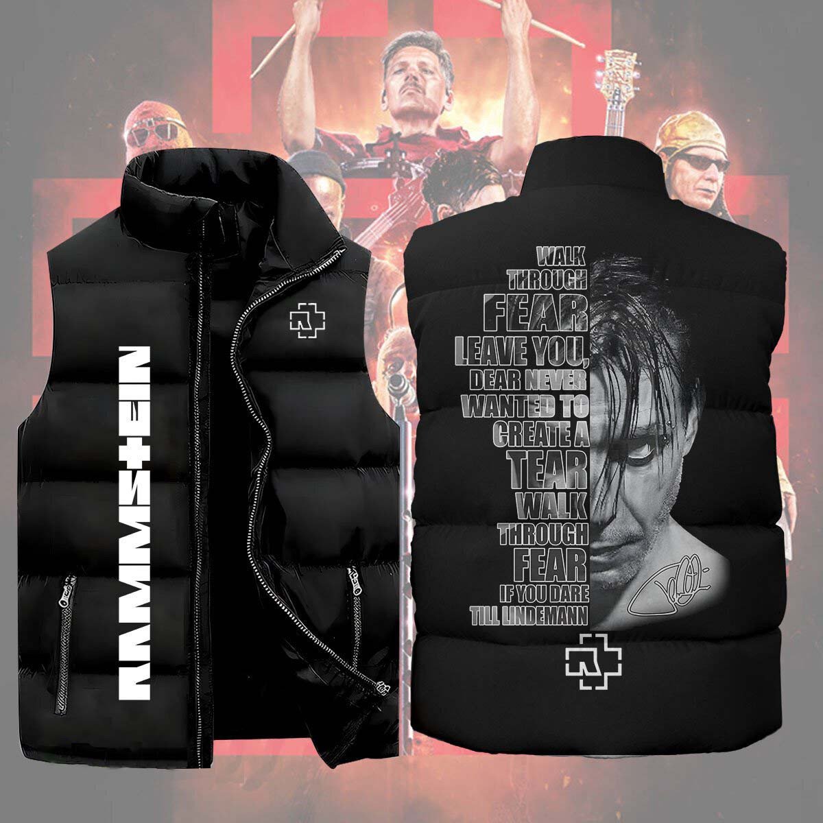 Rammstein Music Style Sleeveless Puffer Jacket For Fans