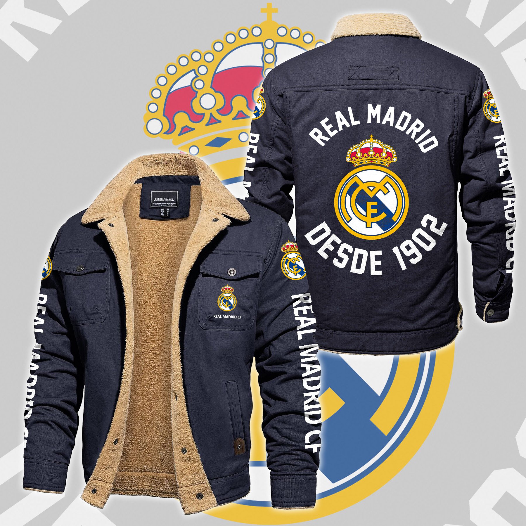 Real Madrid CF La Liga Style Fleece Thermal Cotton Jacket For Fans