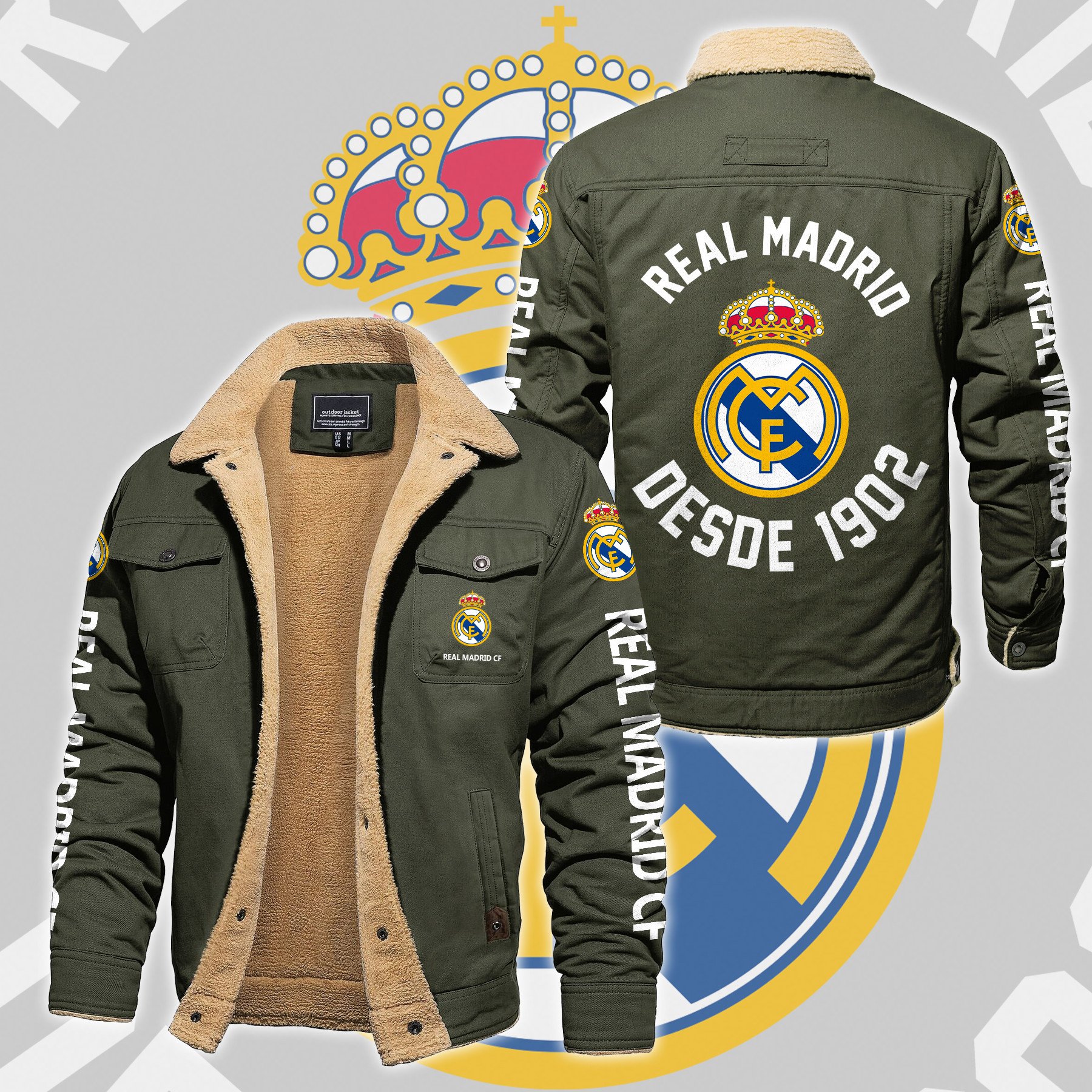 Real Madrid CF La Liga Style Fleece Thermal Cotton Jacket For Fans