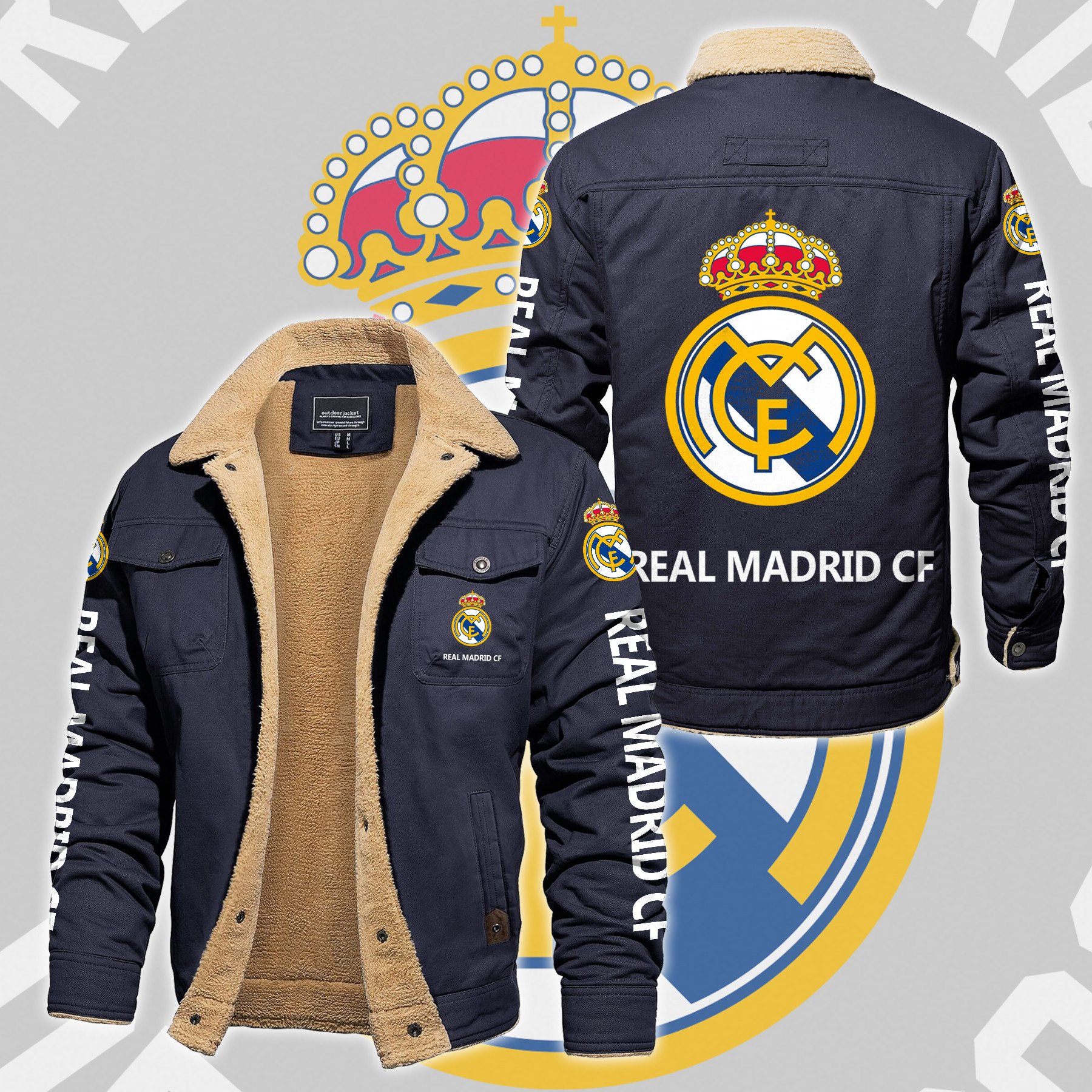 Real Madrid CF La Liga Style Fleece Thermal Cotton Jacket For Fans