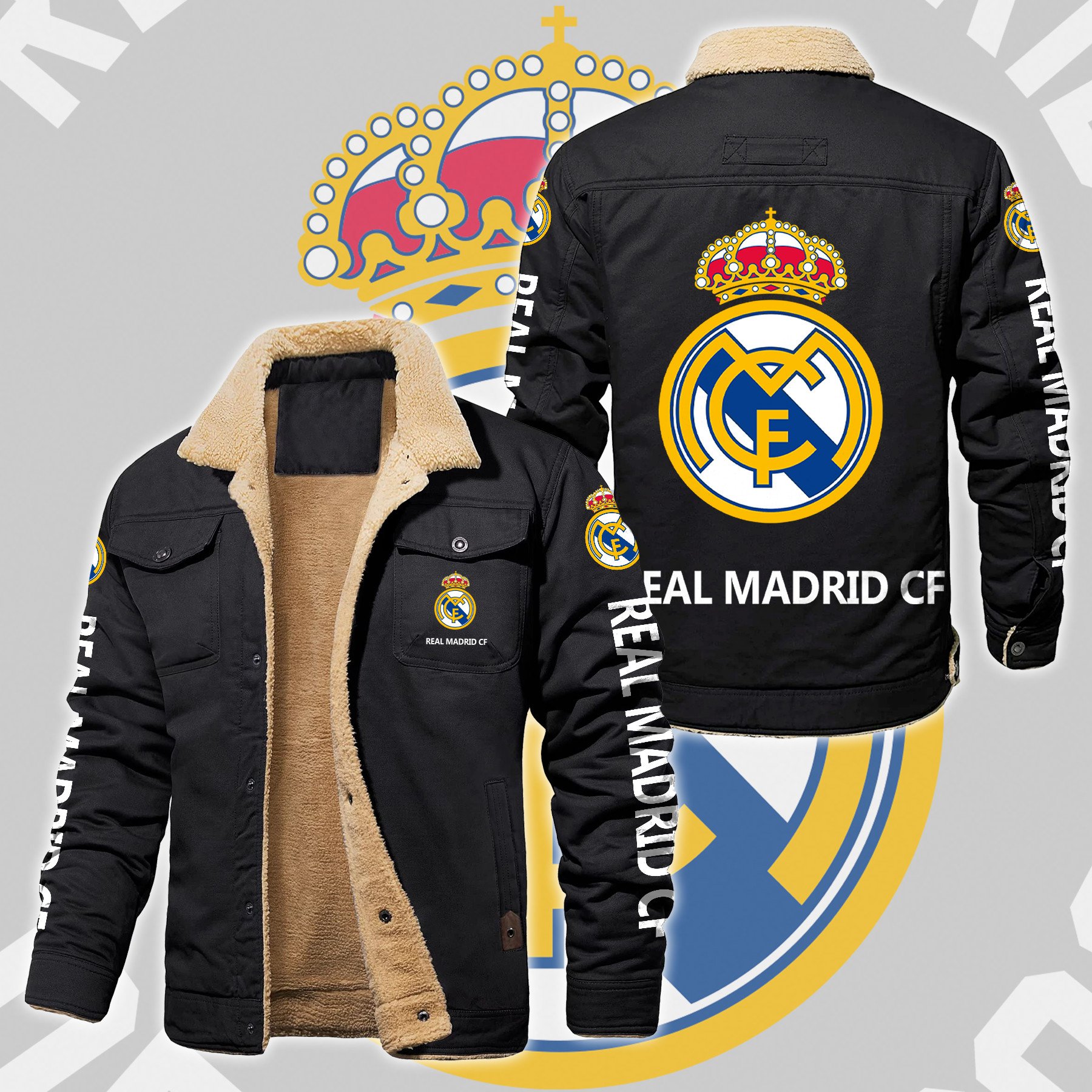 Real Madrid CF La Liga Style Fleece Thermal Cotton Jacket For Fans