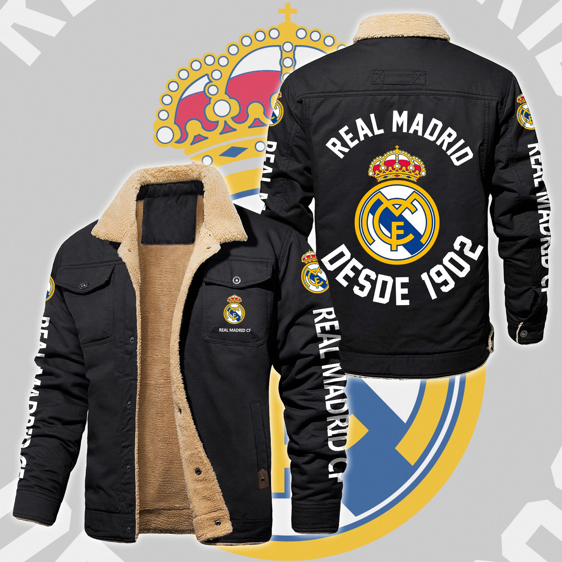 Real Madrid CF La Liga Style Fleece Thermal Cotton Jacket For Fans