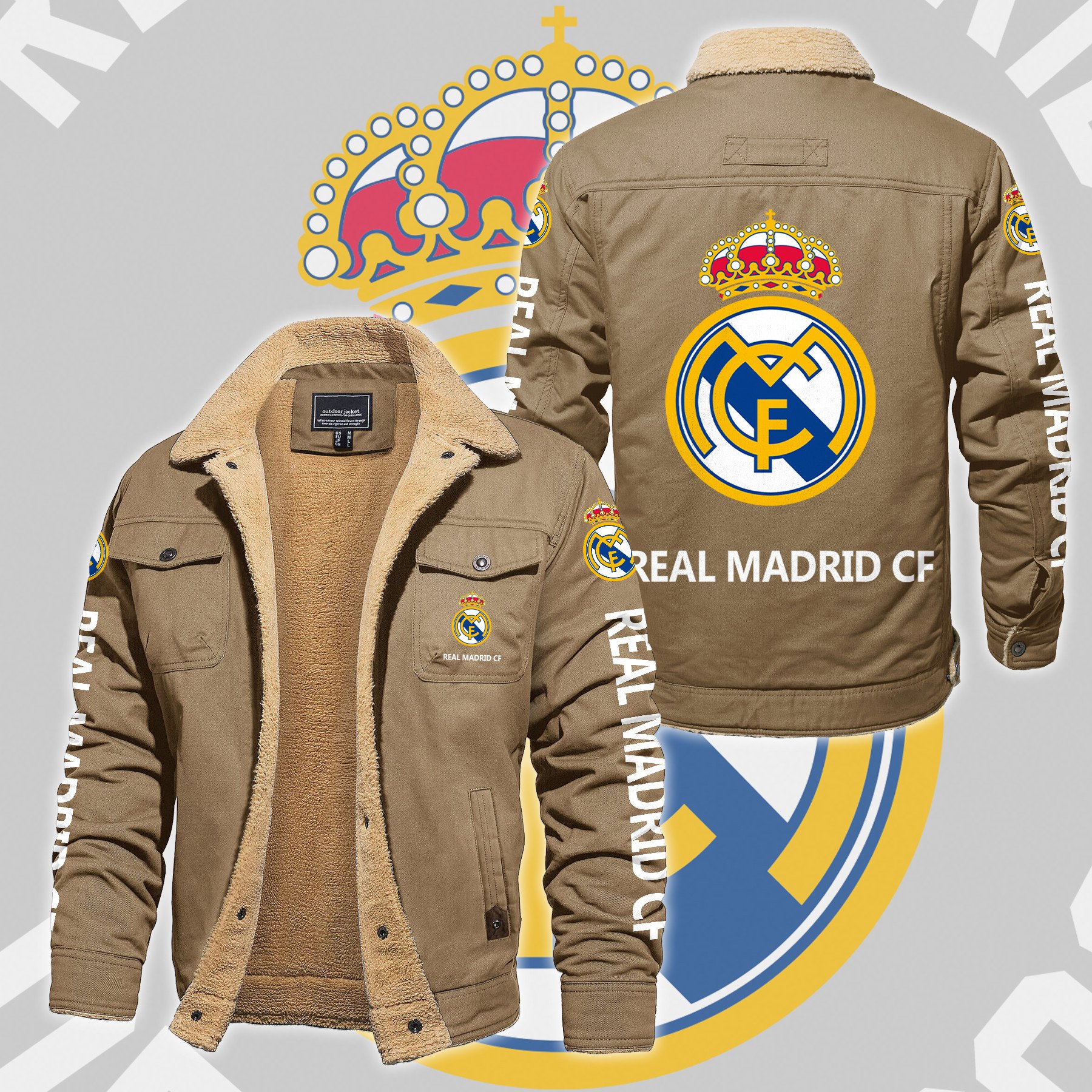 Real Madrid CF La Liga Style Fleece Thermal Cotton Jacket For Fans