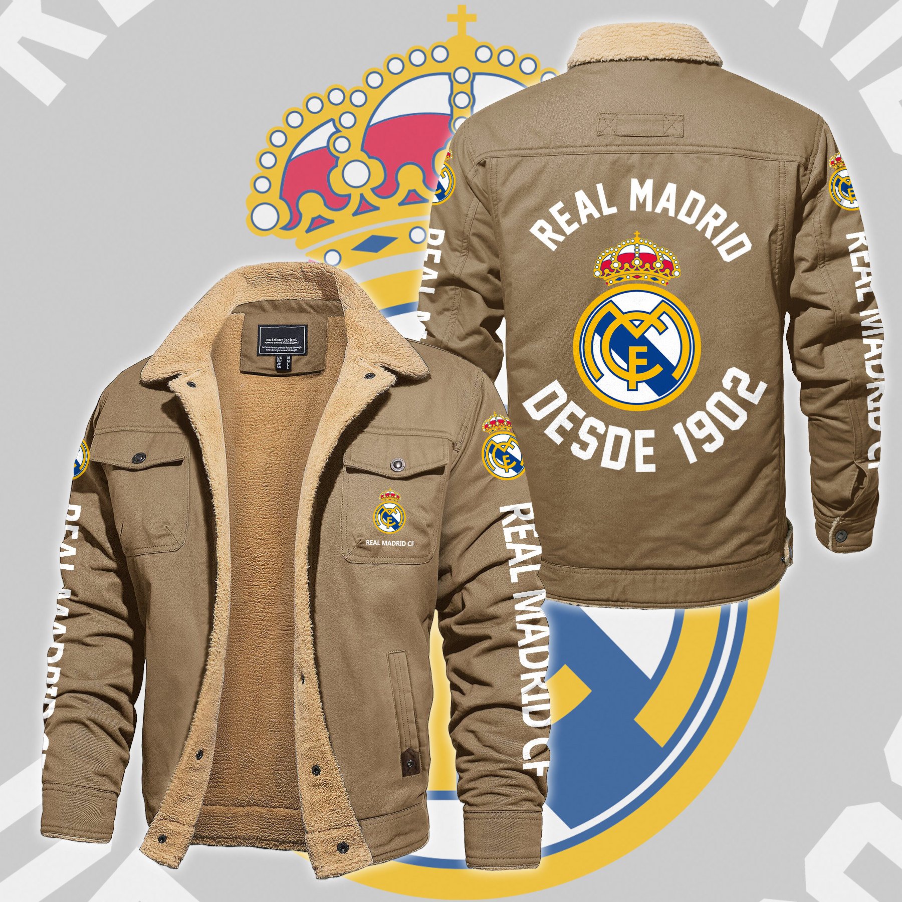 Real Madrid CF La Liga Style Fleece Thermal Cotton Jacket For Fans