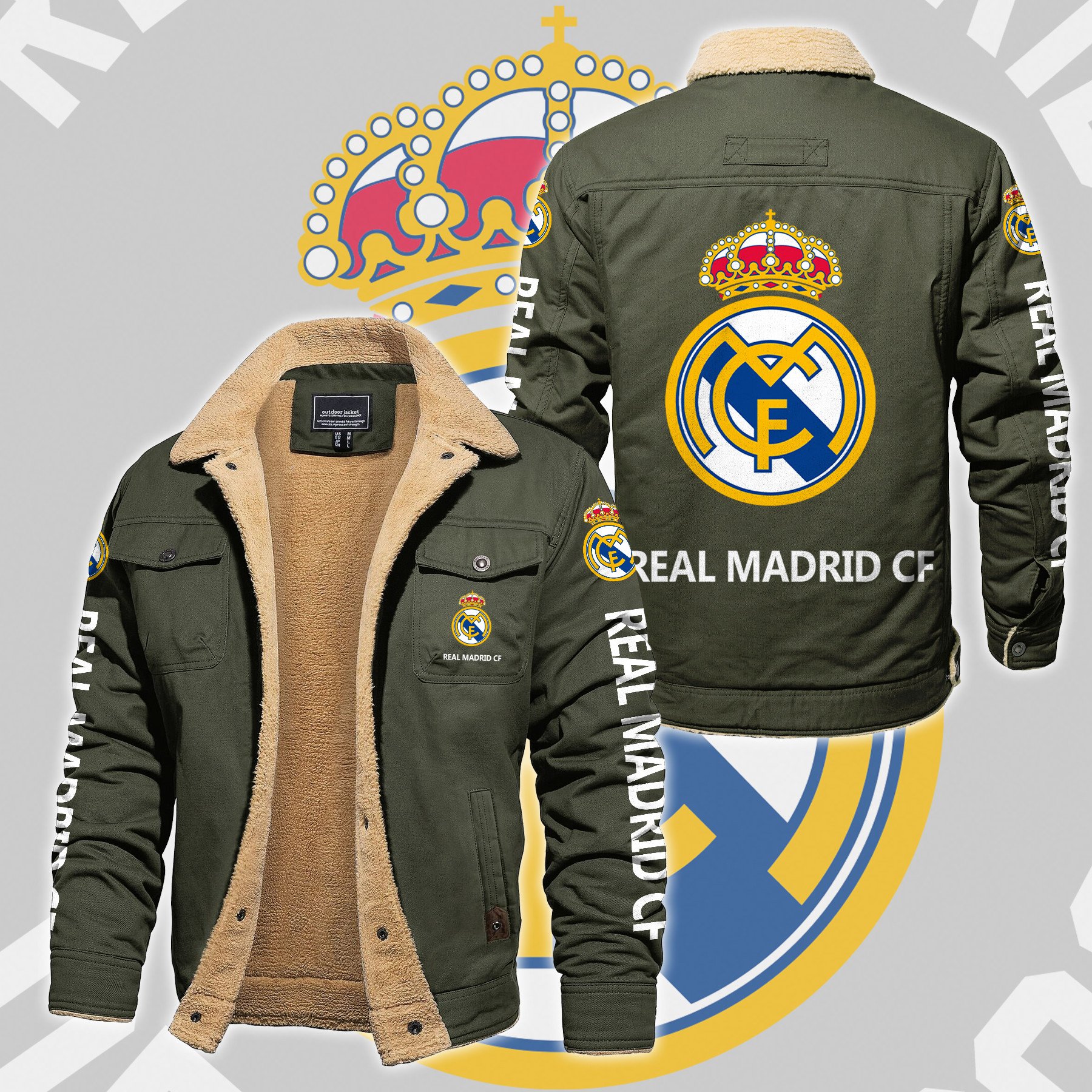 Real Madrid CF La Liga Style Fleece Thermal Cotton Jacket For Fans