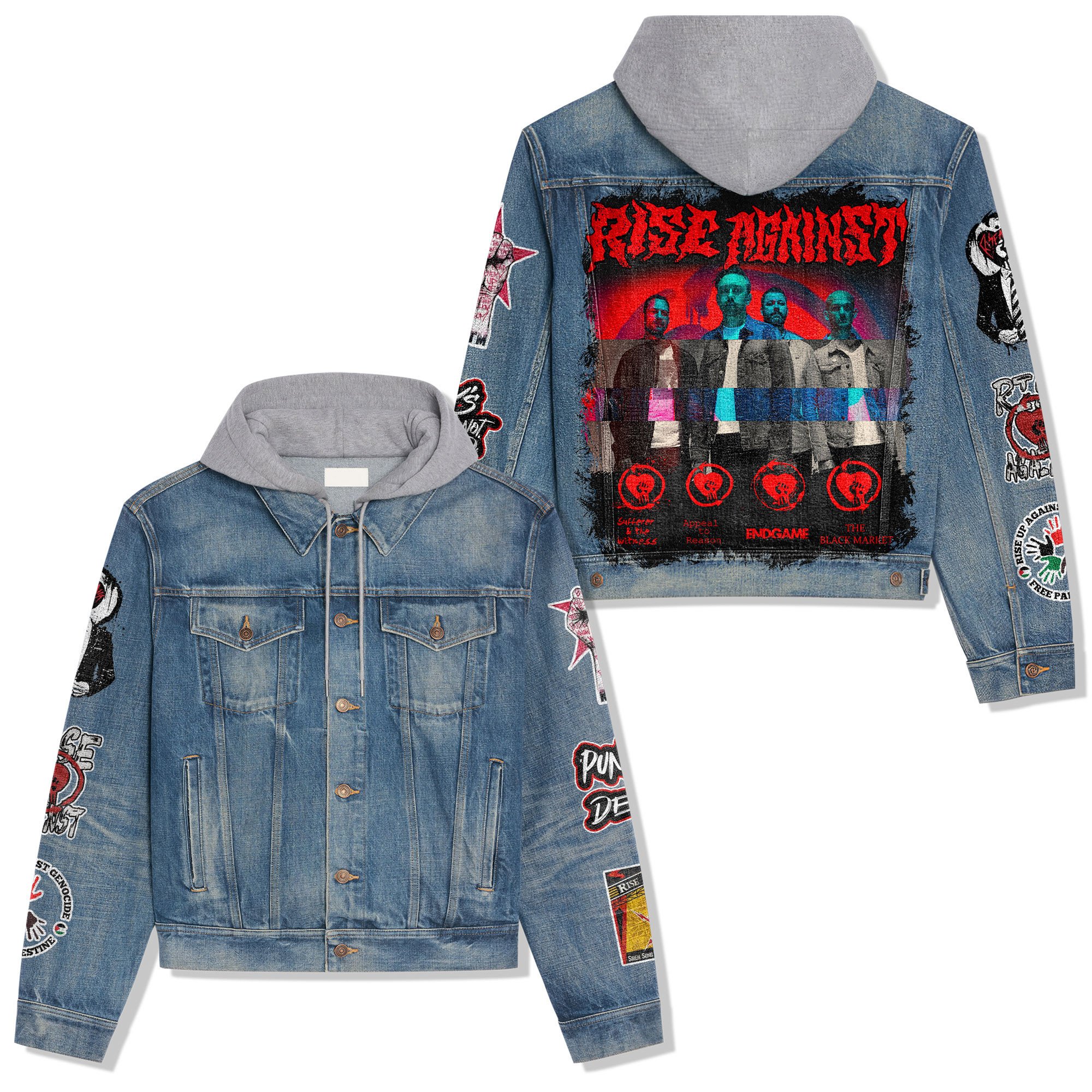 Rise Against Music Style Hooded Denim Jacket For Fans