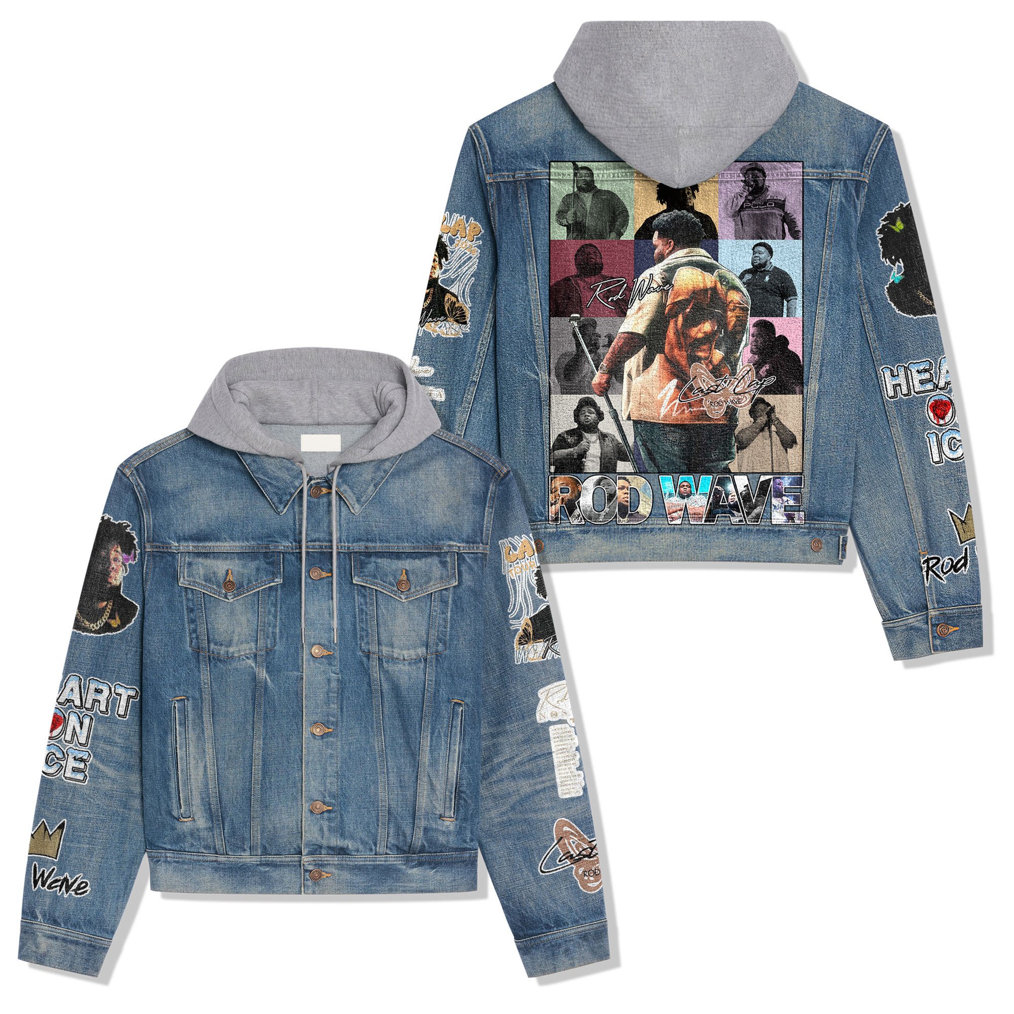 Rod Wave Music Style Hooded Denim Jacket For Fans