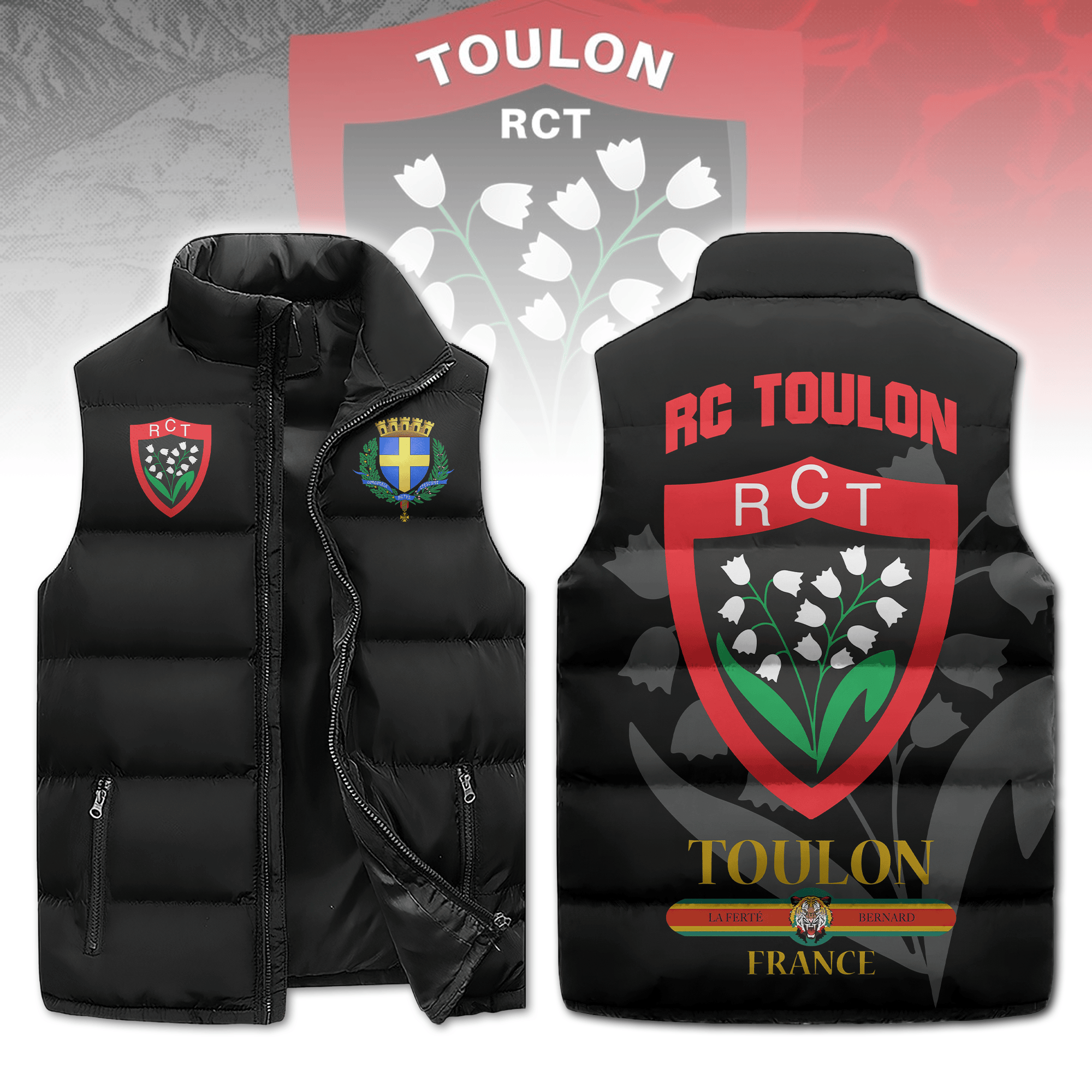 Rugby Club Toulonnais Top 14 Style Sleeveless Puffer Jacket For Fans