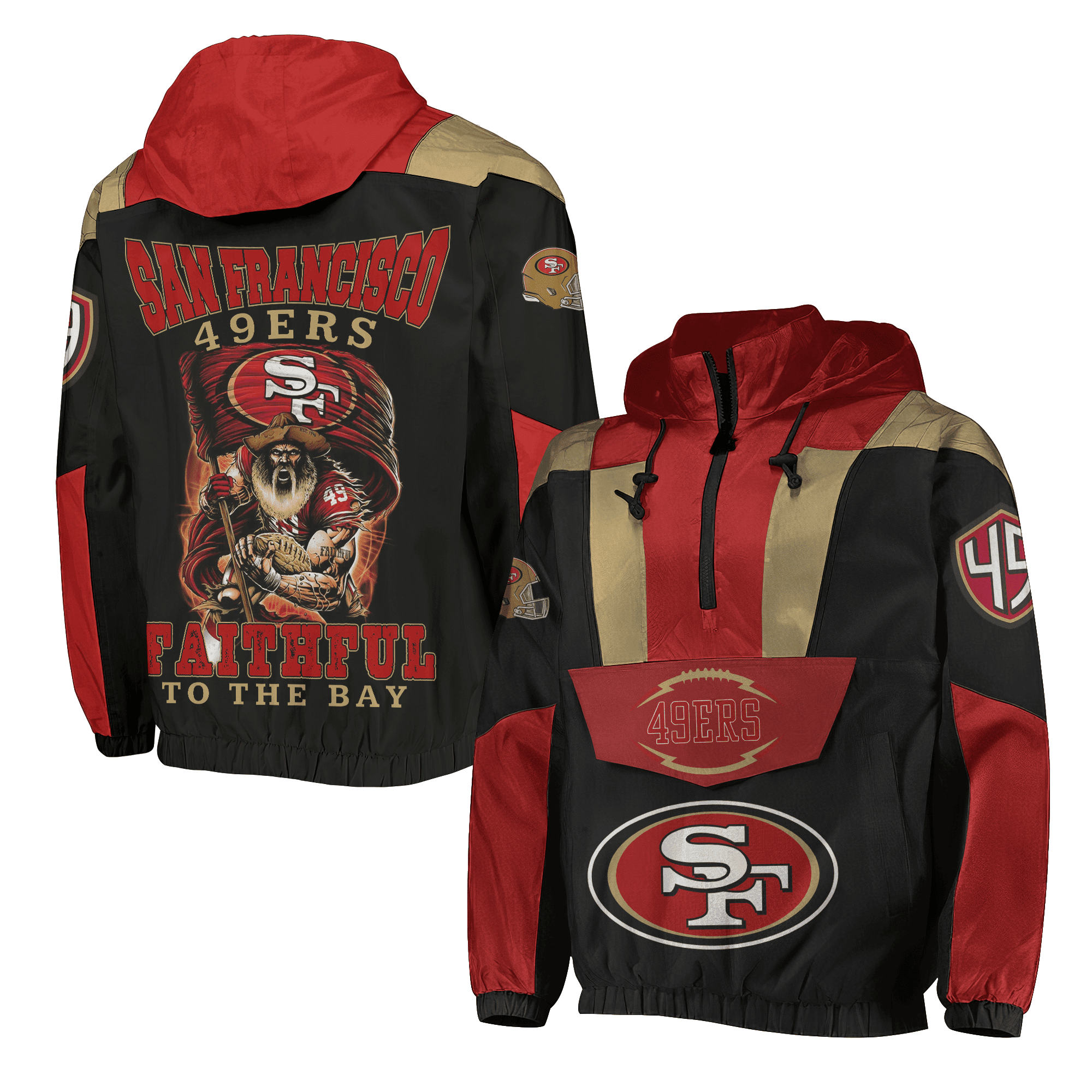 San Francisco 49ers NFL Style Half-Zip Hoodie Jacket For Fans