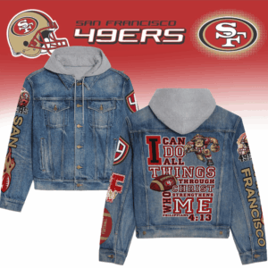San Francisco 49ers NFL Style Hooded Denim Jacket For Fans