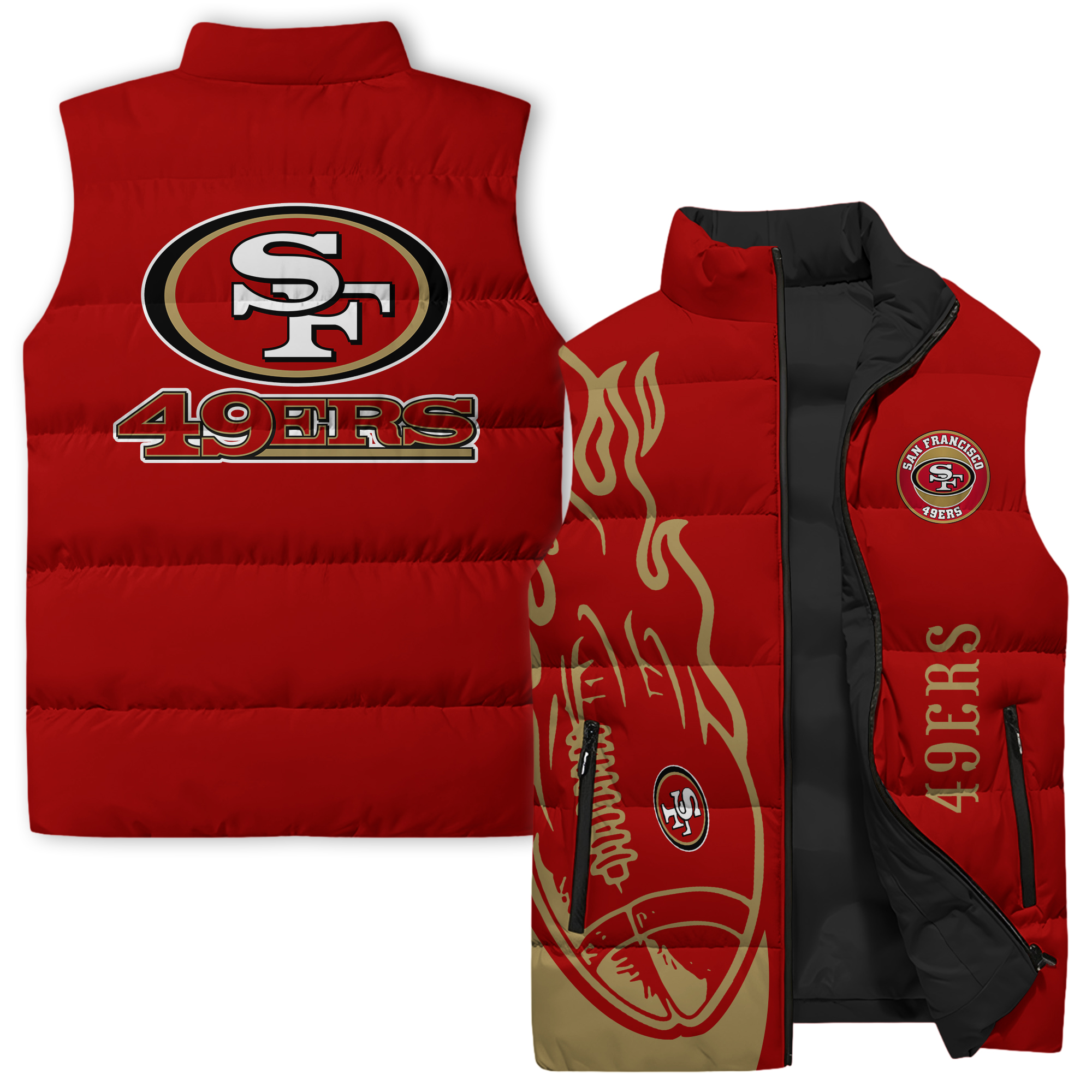 San Francisco 49ers NFL Style Sleeveless Puffer Jacket For Fans