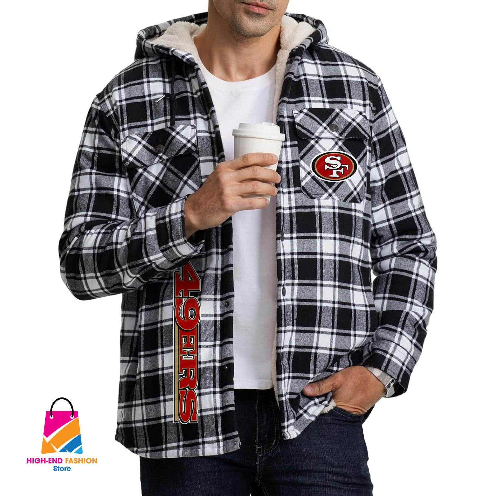 San Francisco 49ers NFL Style Zip Fleece Flannel Jacket For Fans