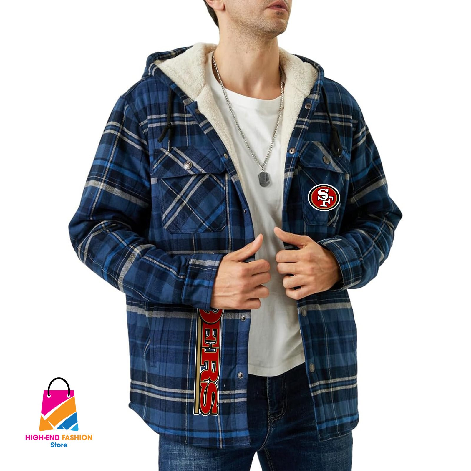 San Francisco 49ers NFL Style Zip Fleece Flannel Jacket For Fans