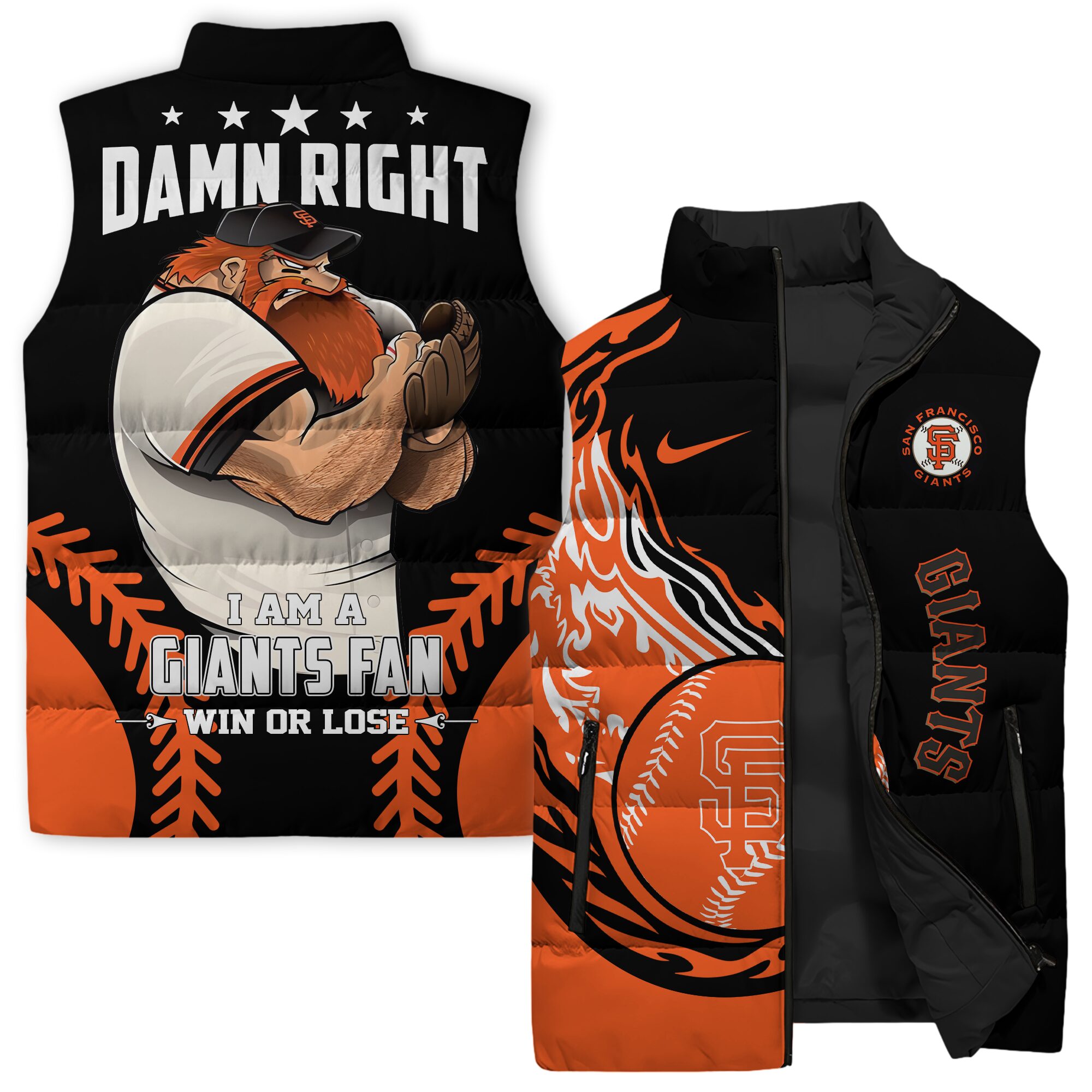 San Francisco Giants MLB Style Sleeveless Puffer Jacket For Fans