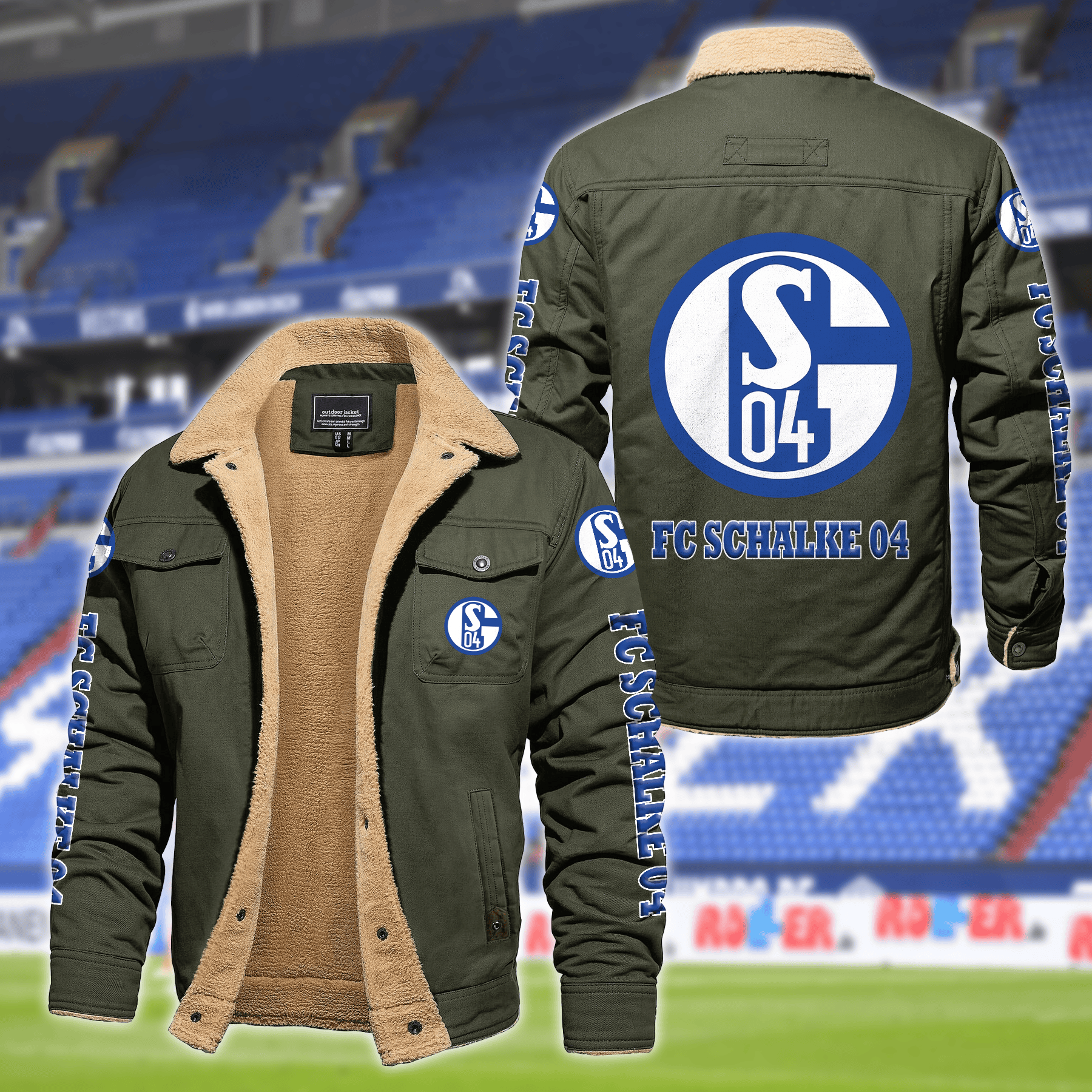Schalke 04 Bundesliga Style Fleece Thermal Cotton Jacket For Fans