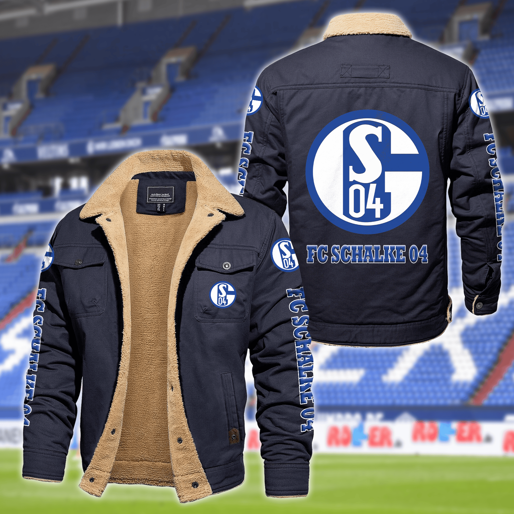 Schalke 04 Bundesliga Style Fleece Thermal Cotton Jacket For Fans