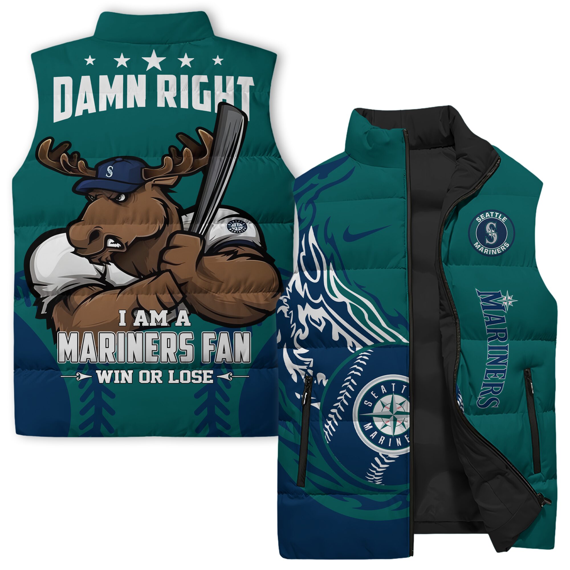 Seattle Mariners MLB Style Sleeveless Puffer Jacket For Fans