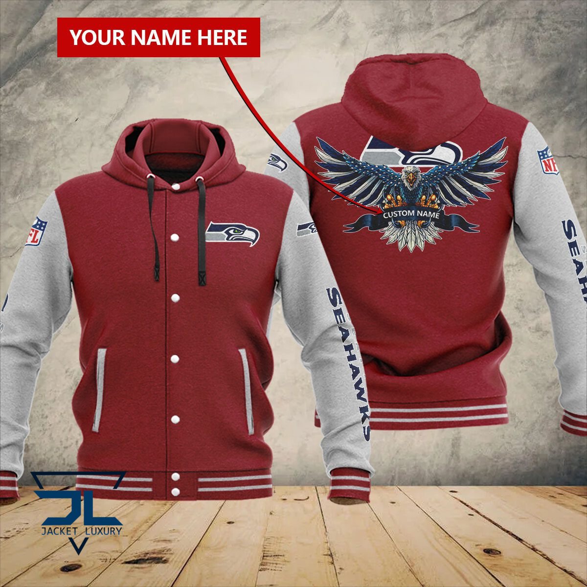 Seattle Seahawks NFL Style Hooded Baseball Jacket For Fan