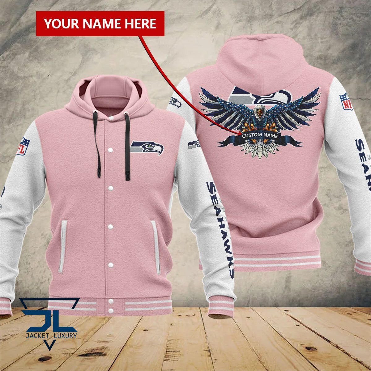Seattle Seahawks NFL Style Hooded Baseball Jacket For Fan