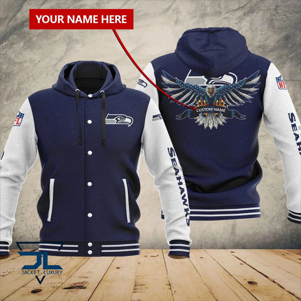 Seattle Seahawks NFL Style Hooded Baseball Jacket For Fan