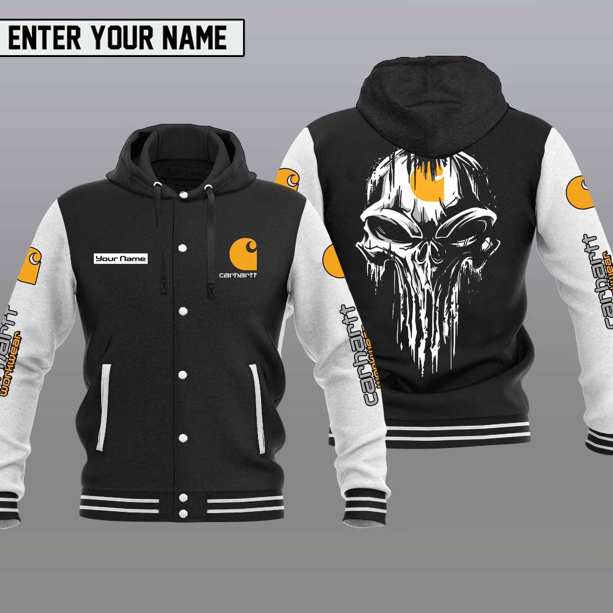 Skull Carhartt Style Hooded Baseball Jacket For Fans
