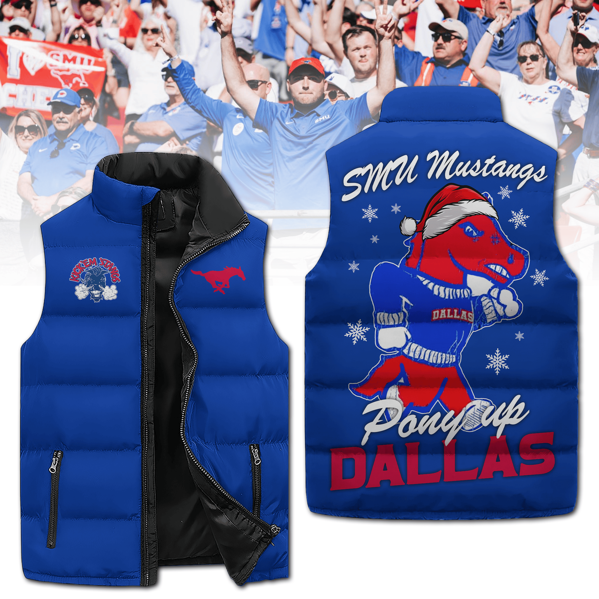SMU Mustangs NCAA Style Sleeveless Puffer Jacket For Fans