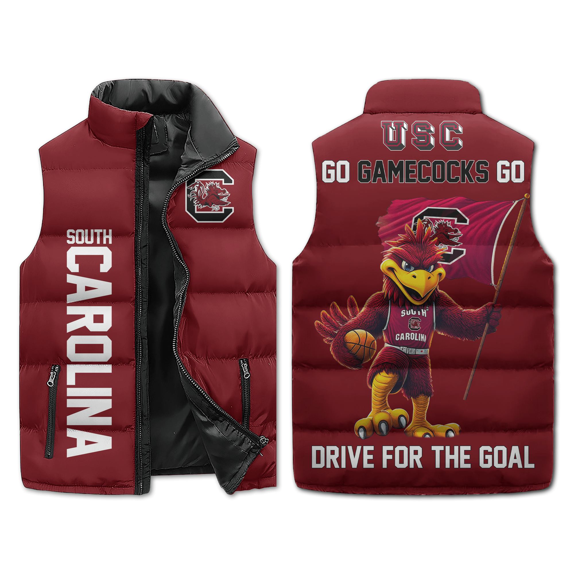 South Carolina Gamecocks NCAA Style Sleeveless Puffer Jacket For Fans