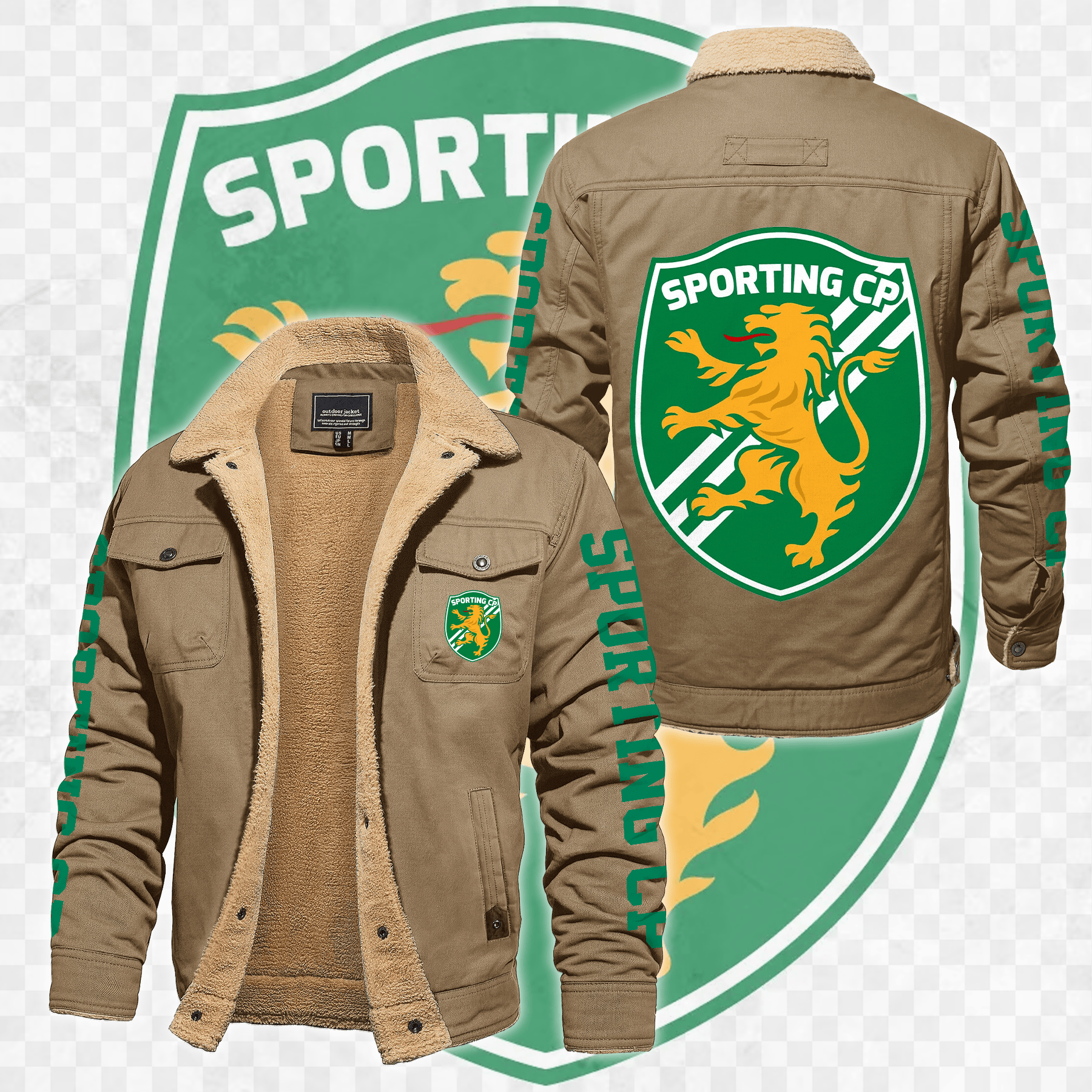 Sporting Lisbon Portugal Primeira Liga Style Fleece Thermal Cotton Jacket For Fans