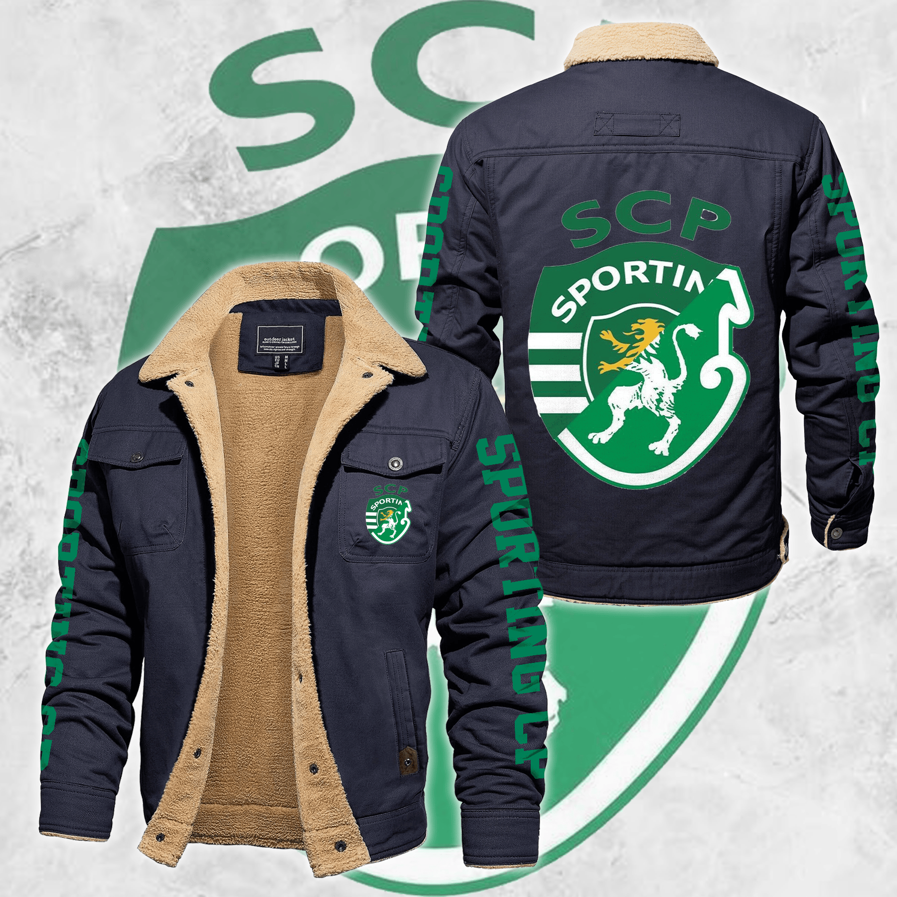 Sporting Lisbon Portugal Primeira Liga Style Fleece Thermal Cotton Jacket For Fans