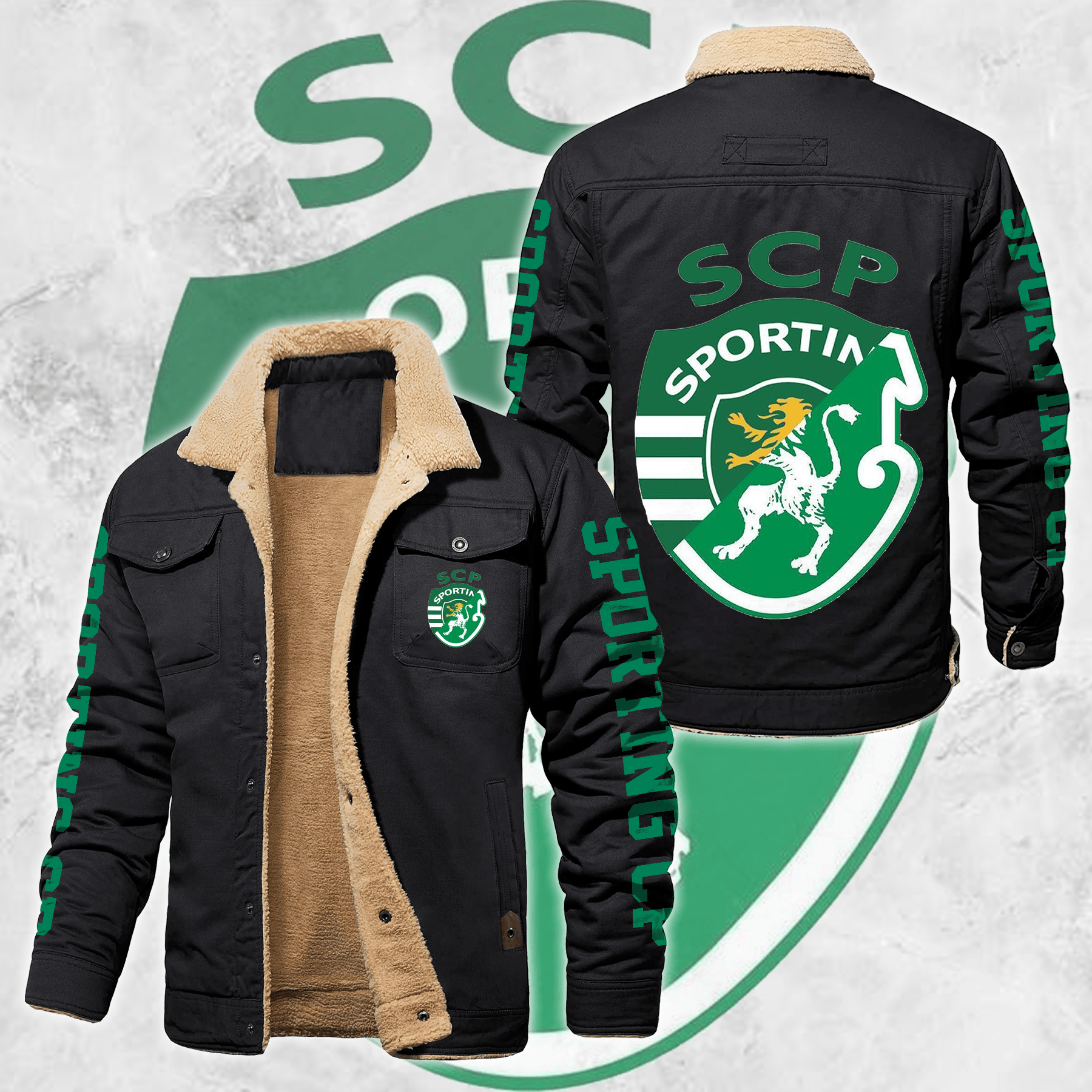 Sporting Lisbon Portugal Primeira Liga Style Fleece Thermal Cotton Jacket For Fans