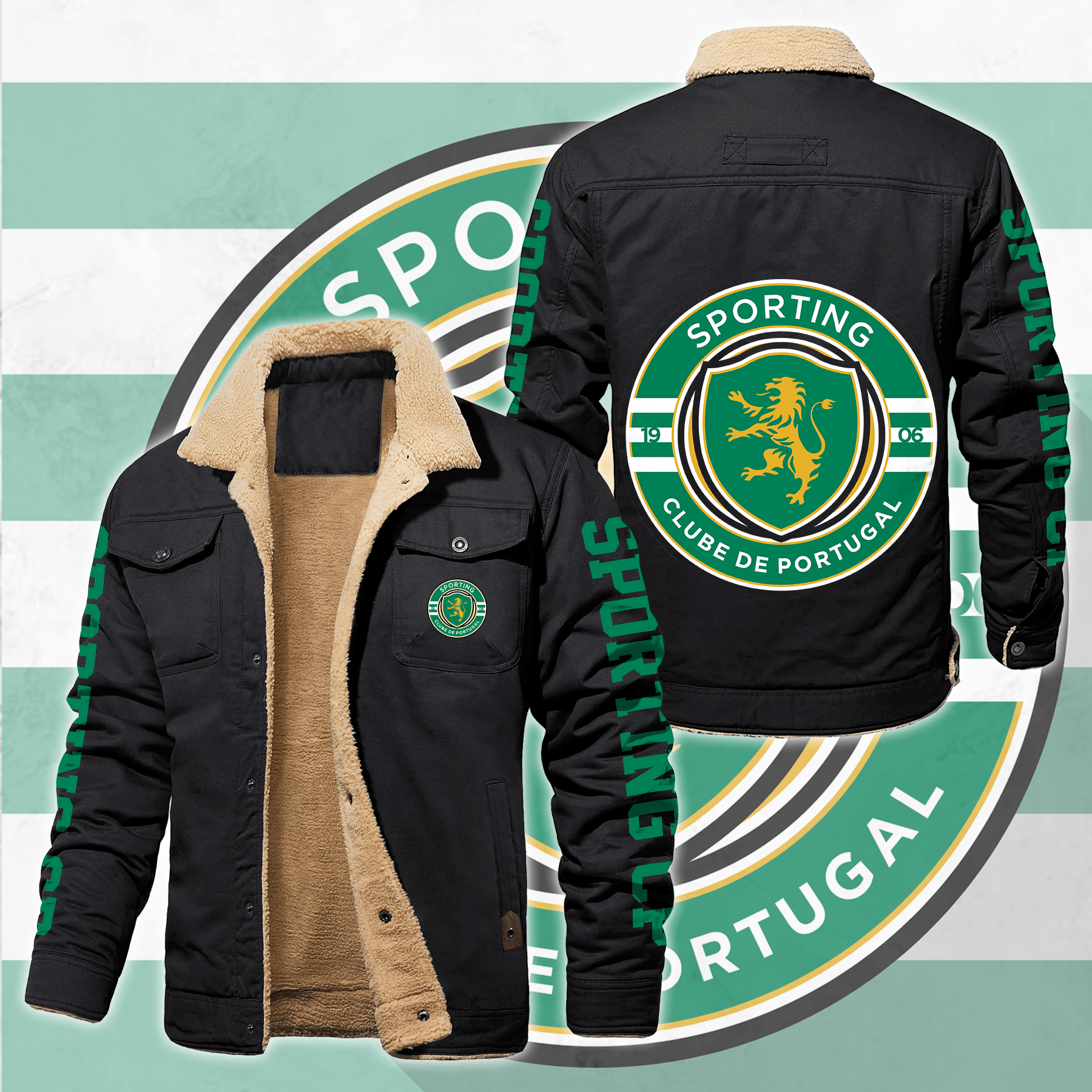 Sporting Lisbon Portugal Primeira Liga Style Fleece Thermal Cotton Jacket For Fans