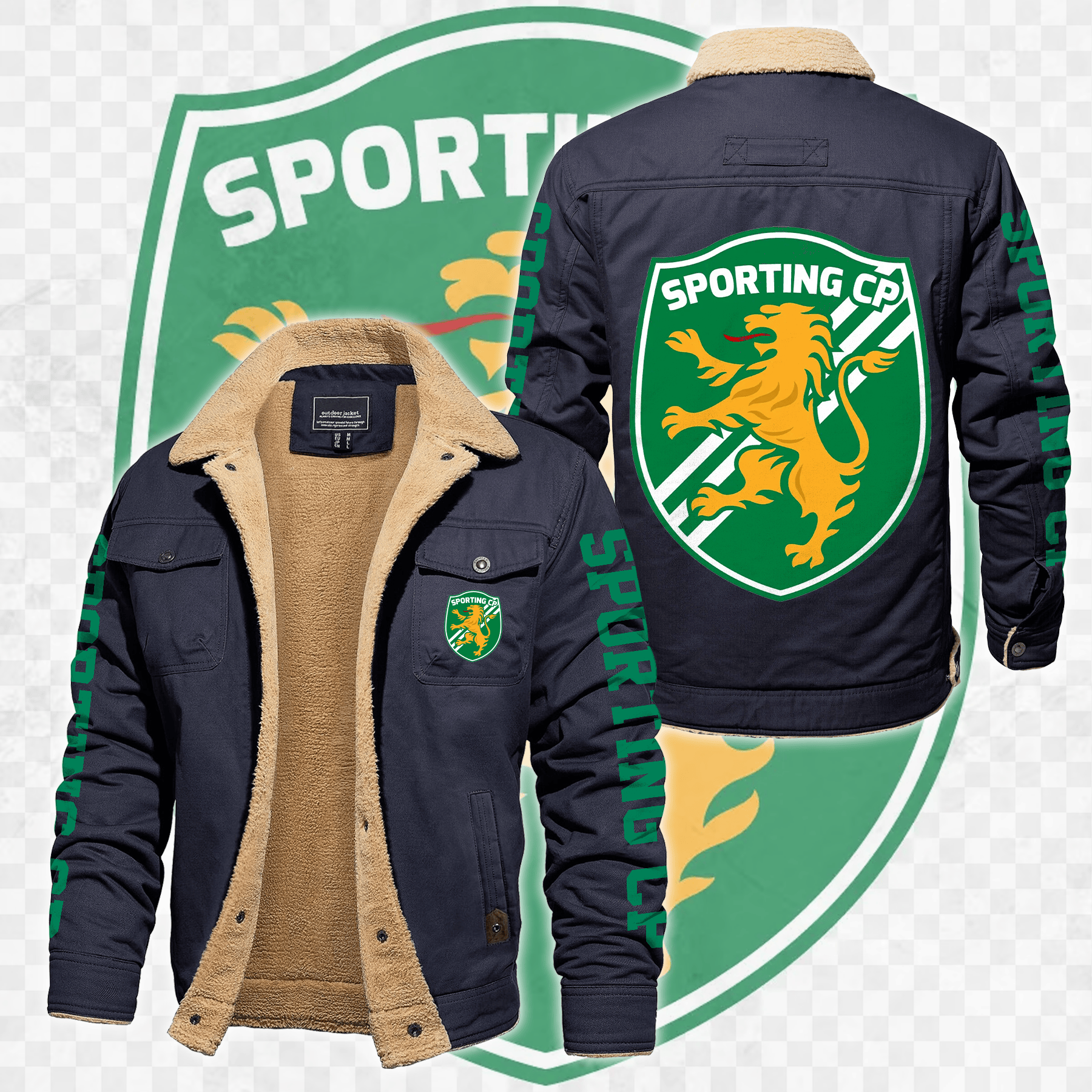 Sporting Lisbon Portugal Primeira Liga Style Fleece Thermal Cotton Jacket For Fans