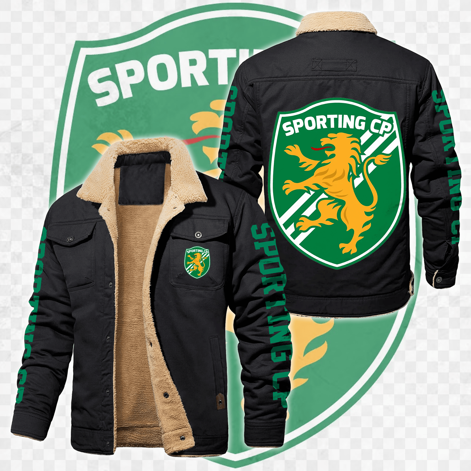Sporting Lisbon Portugal Primeira Liga Style Fleece Thermal Cotton Jacket For Fans