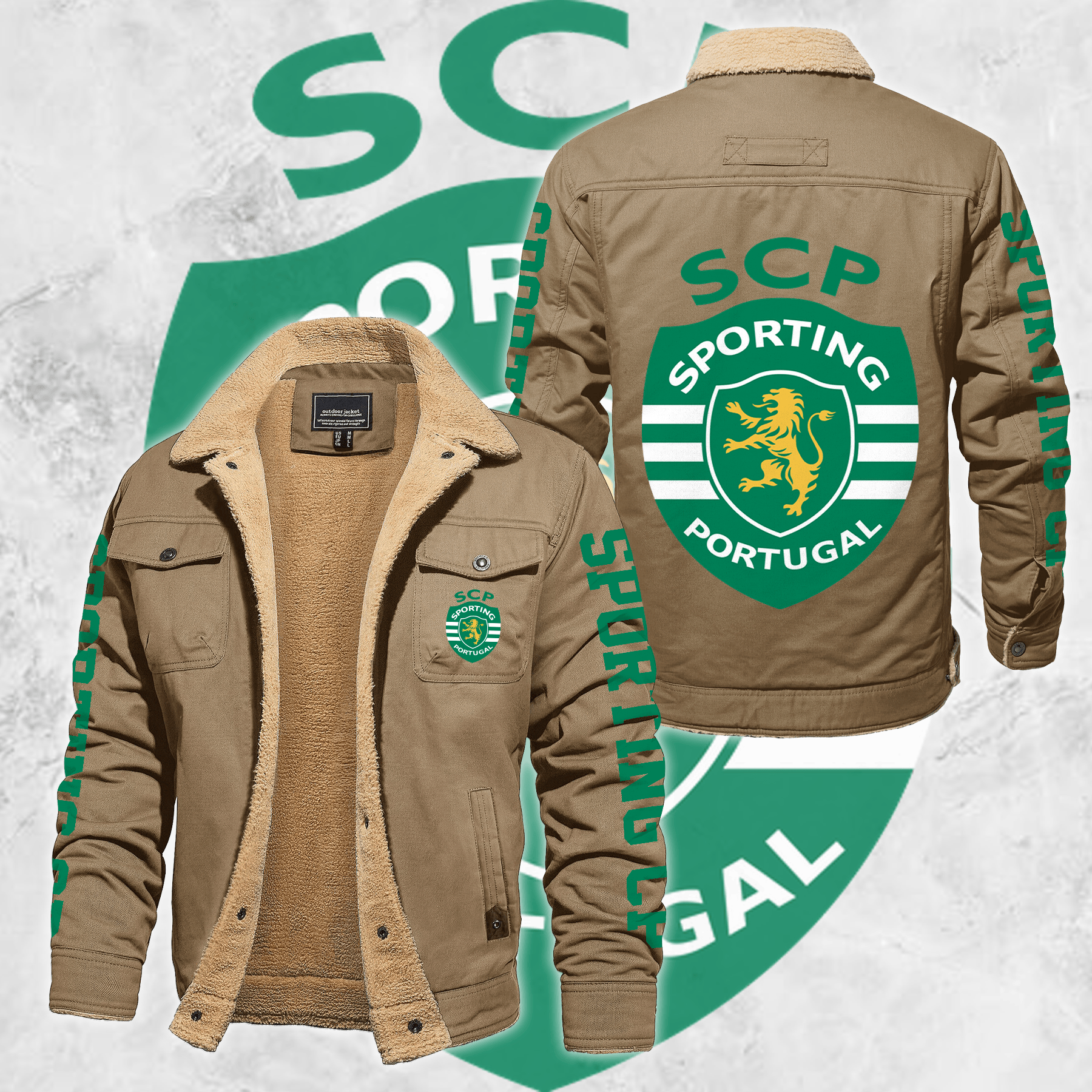 Sporting Lisbon Portugal Primeira Liga Style Fleece Thermal Cotton Jacket For Fans